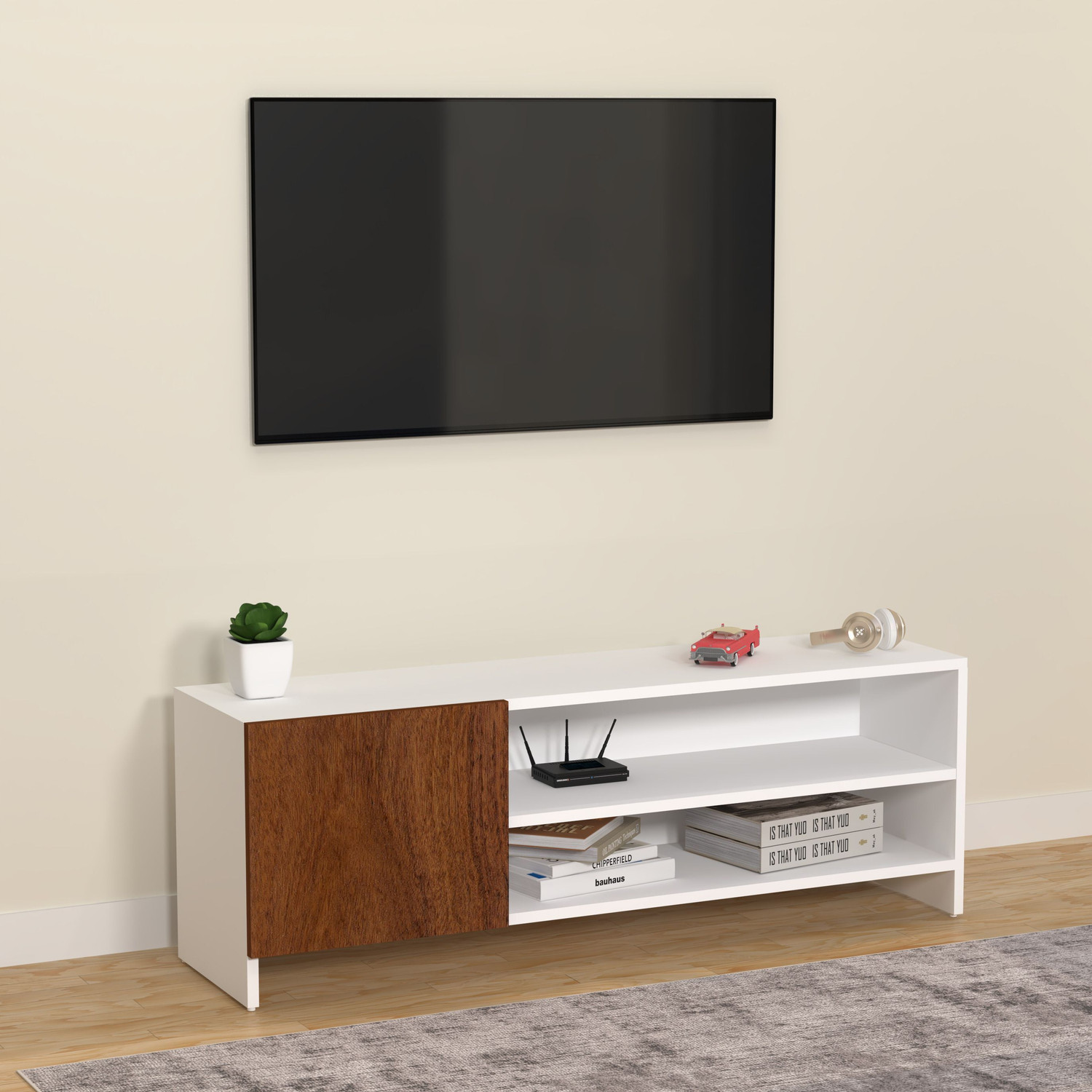 Image of Flipkart Perfect Homes Modern Engineered Wood TV Unit with Open & Closed Storage for Living Room Engineered Wood TV Entertainment Unit