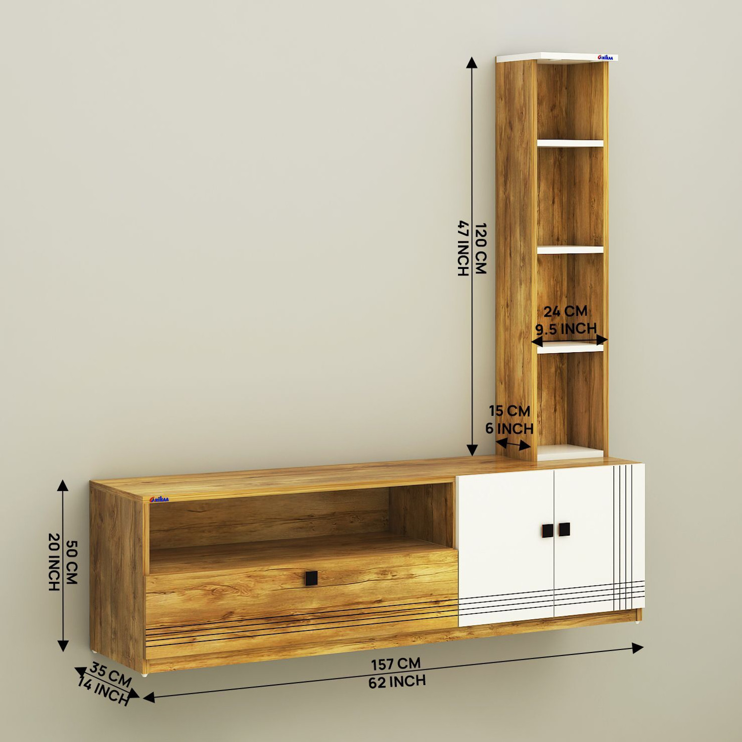 Image of ANIKAA Floor Standing Modern TV Unit with LED Light Ideal for Up To 55 Inch Engineered Wood TV Entertainment Unit