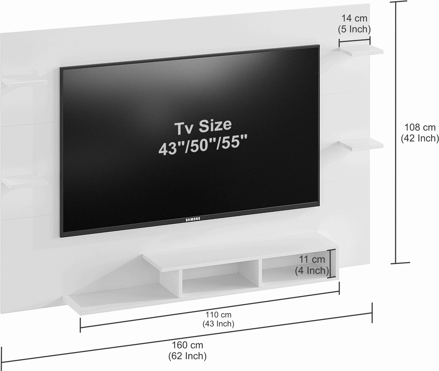 Image of FURNEASER Harrison Wall-mount Tv Unit with Back Panel, Cabinet, Stand, Rack, Shelf, Engineered Wood TV Entertainment Unit