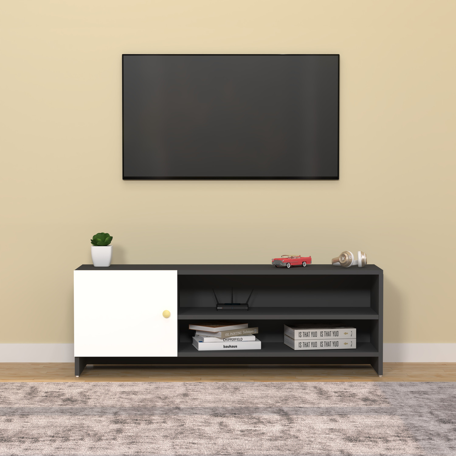 Image of Spyder Craft Modern Engineered Wood TV Unit with Open & Closed Storage for Living Room Engineered Wood TV Entertainment Unit