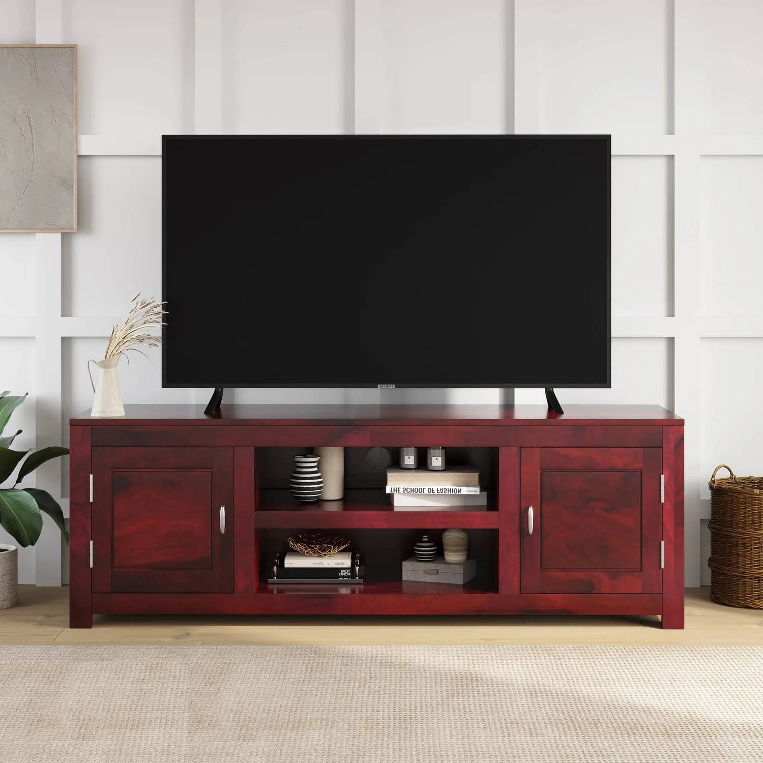 Allie Wood Rosewood ( Sheesham ) Engineered Wood TV Entertainment Unit