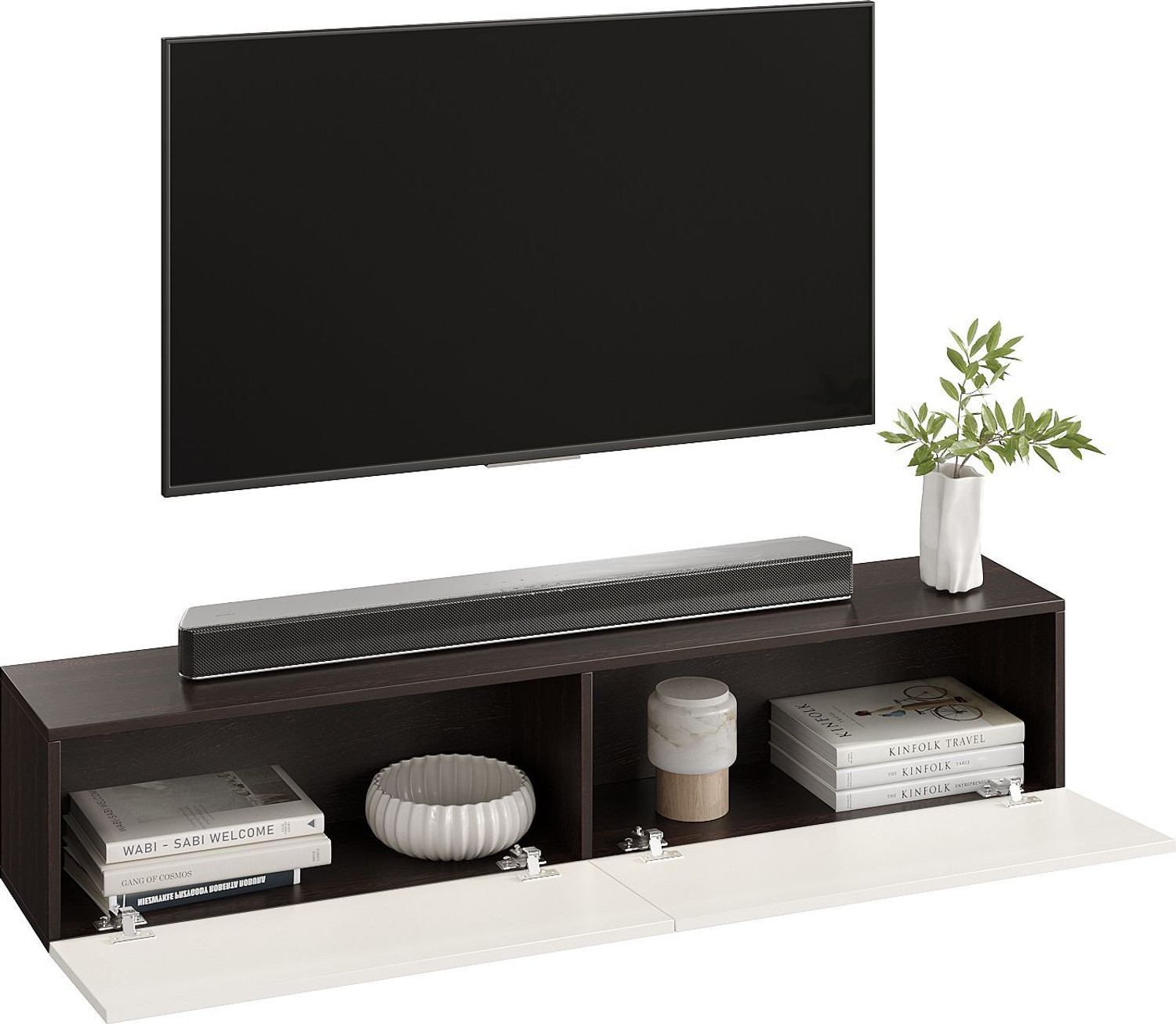 Image of FURNEASER Jiva Wall TV Showcase Stand LED Cabinet TV Table 55 inch, Engineered Wood TV Entertainment Unit