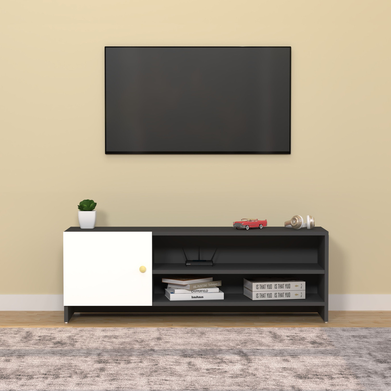 Image of Flipkart Perfect Homes Modern Engineered Wood TV Unit with Open & Closed Storage for Living Room Engineered Wood TV Entertainment Unit