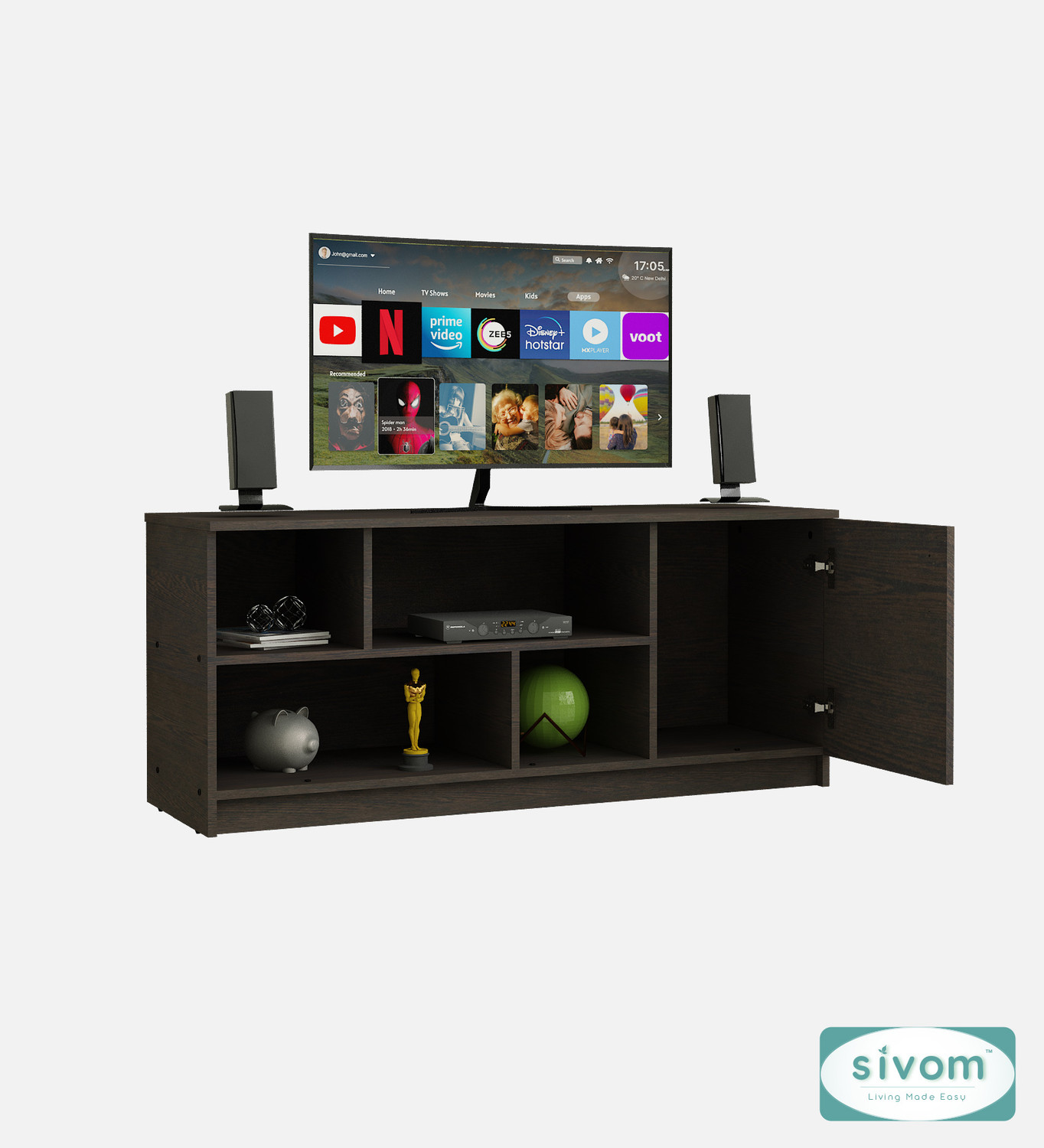 Image of SIVOM Fortune Multipurpose TV Unit fits upto 43 inch with Storage Engineered Wood TV Entertainment Unit