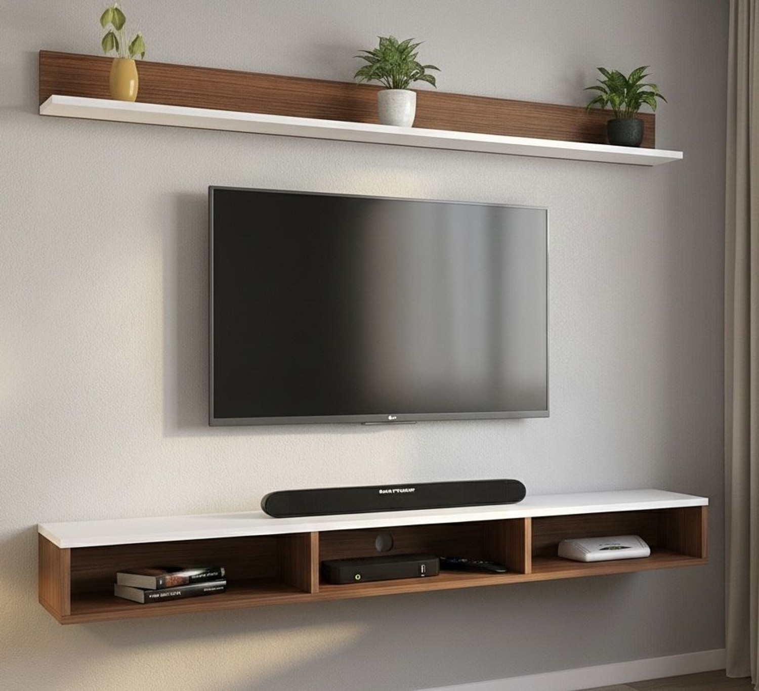 Image of DIY HOME Classic 52 inches tv panel, LCD Cabinet, TV Stand Wall, TV Panel, Wall Mounted Engineered Wood TV Entertainment Unit