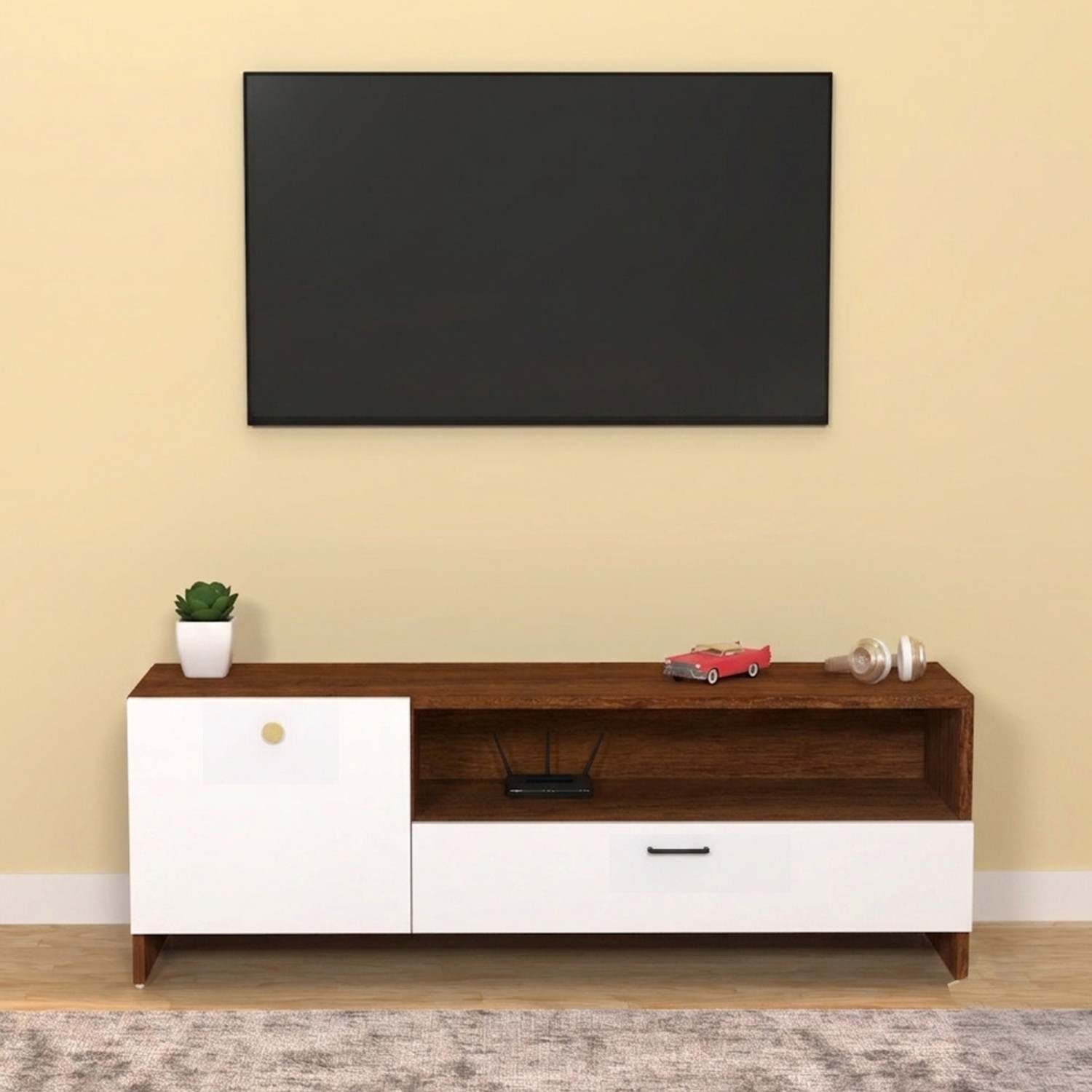 Image of Flipkart Perfect Homes Modern Engineered Wood TV Unit Cabinet with Storage for Living Room, Bedroom Engineered Wood TV Entertainment Unit