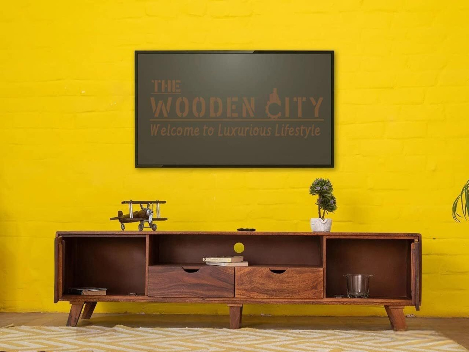 Image of THE WOODEN CITY Sheesham (Rosewood) TV Cabinet Solid Wood TV Entertainment Unit