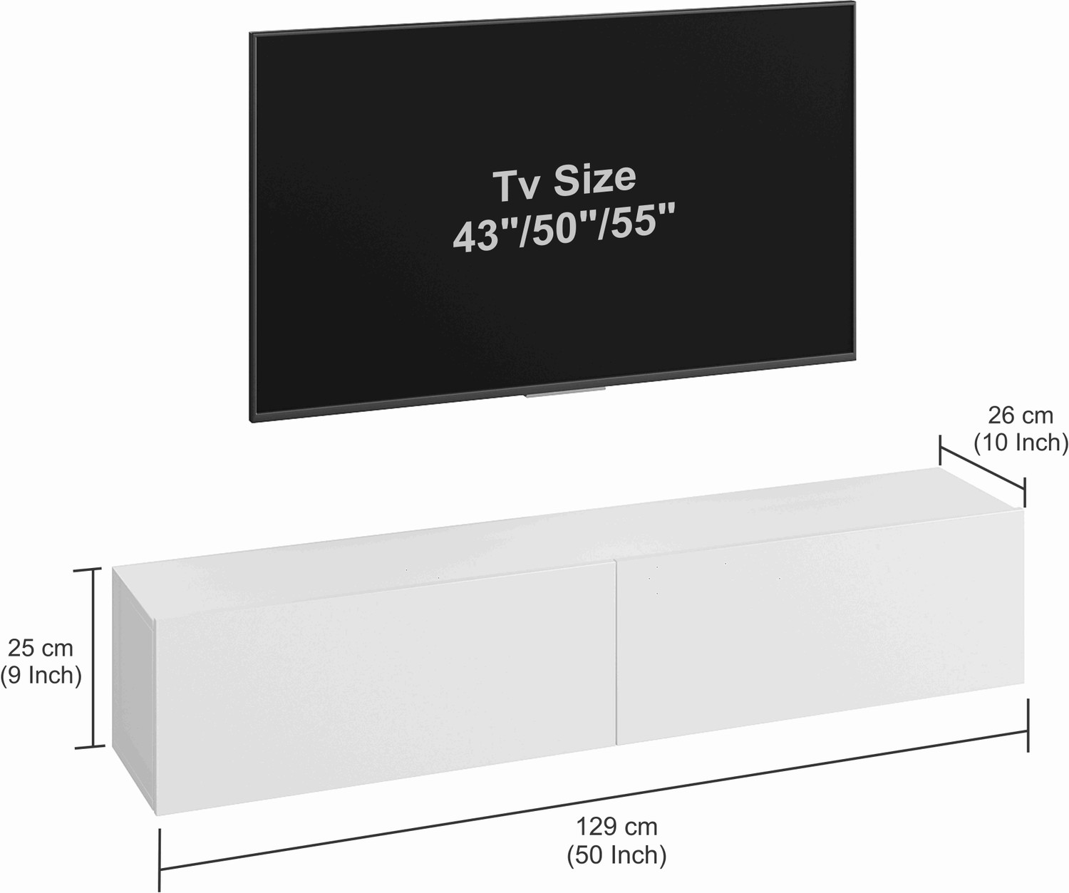 Image of FURNEASER Jiva Wall TV Showcase Stand LED Cabinet TV Table 55 inch, Engineered Wood TV Entertainment Unit