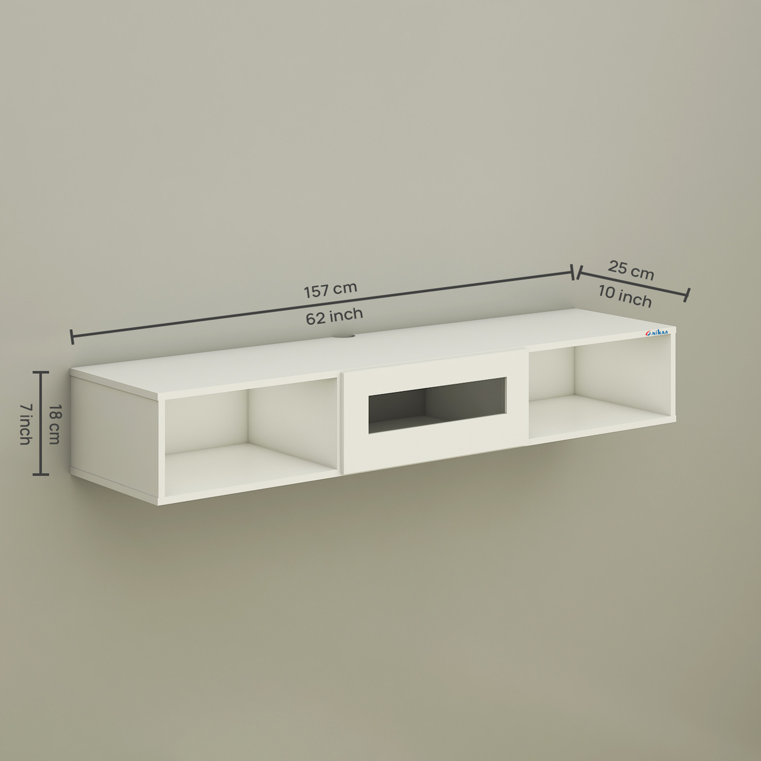 Image of FURNIWUD Novus Wall Mount Modern Floating TV Unit with Storage Cabinet & Blue LED Light Engineered Wood TV Entertainment Unit