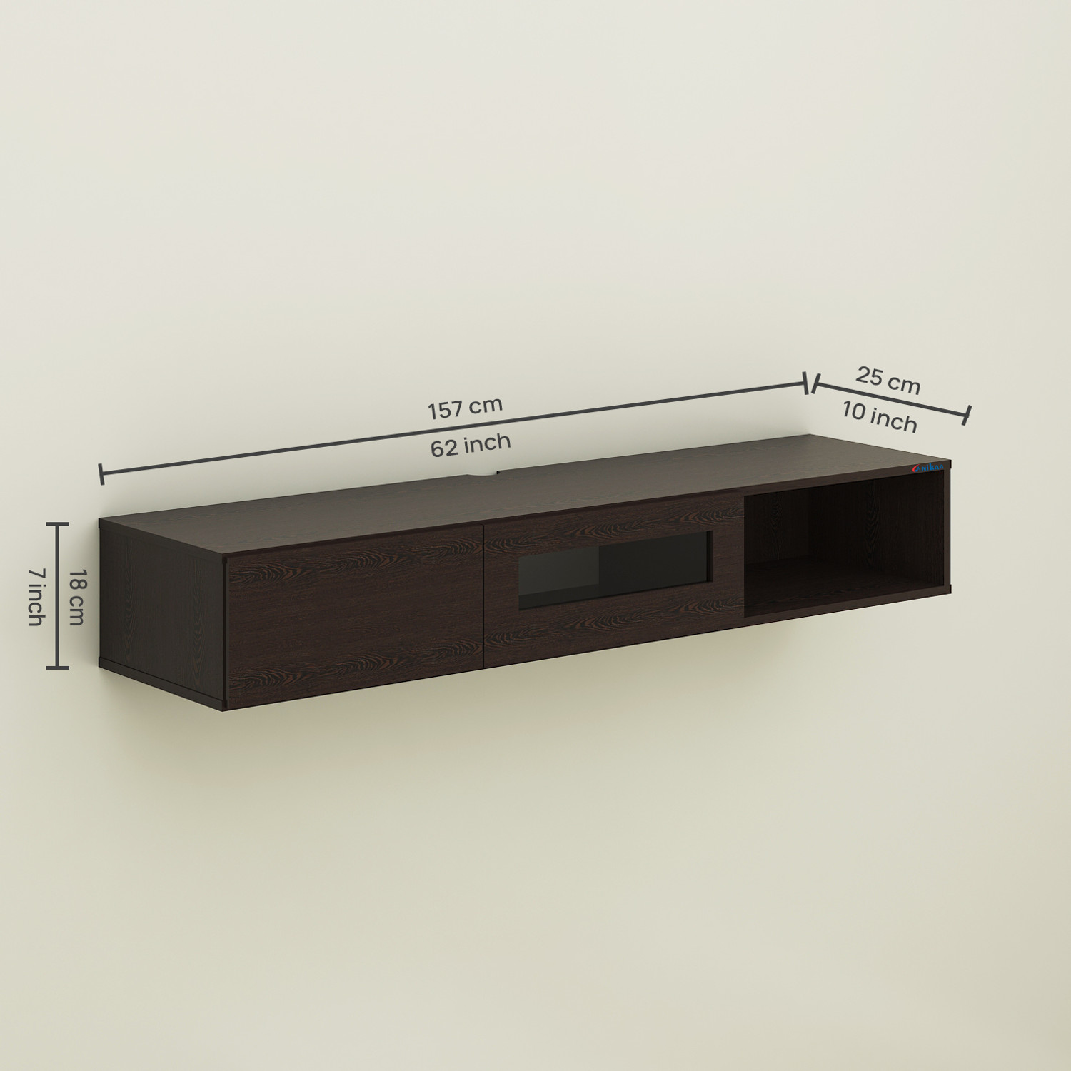 Image of FURNIWUD Strix Wall Mount Modern Floating TV Unit with Storage Cabinet & Blue LED Light Engineered Wood TV Entertainment Unit