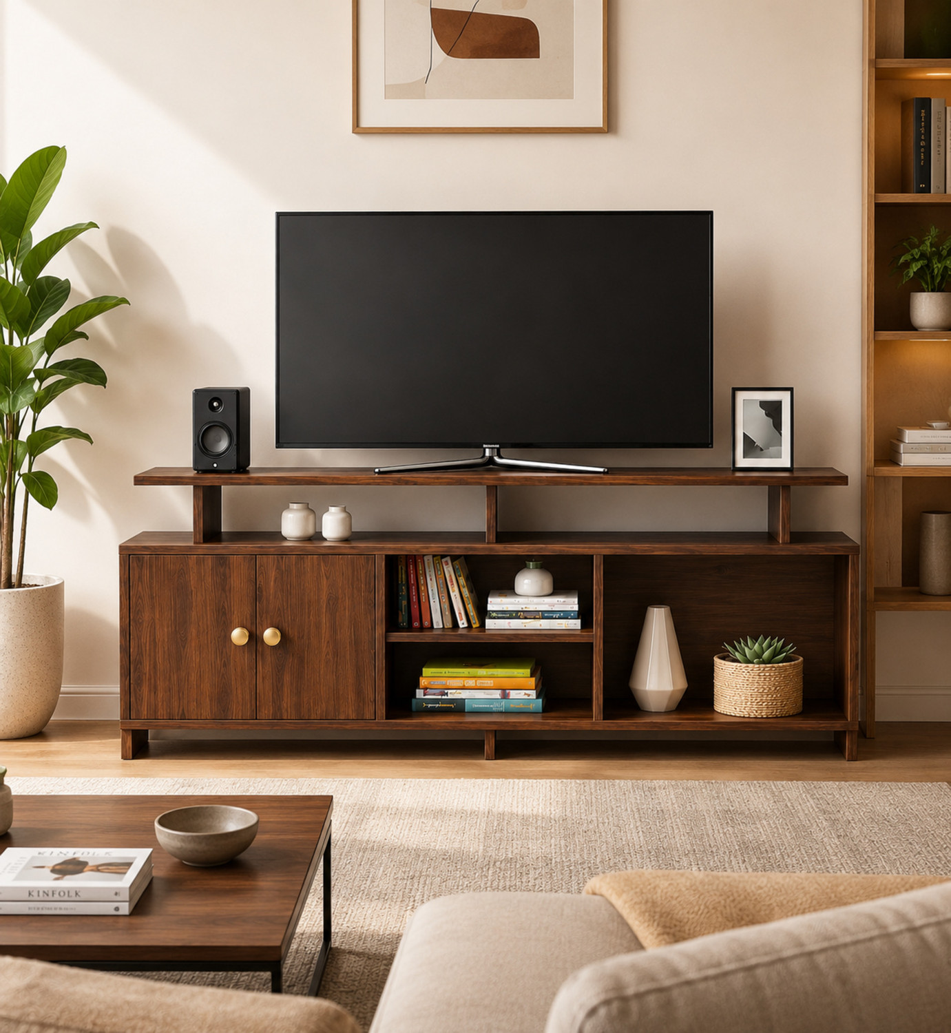 Image of Spyder Craft Matte Finish TV Entertainment Unit Stand for Living Room Engineered Wood TV Entertainment Unit