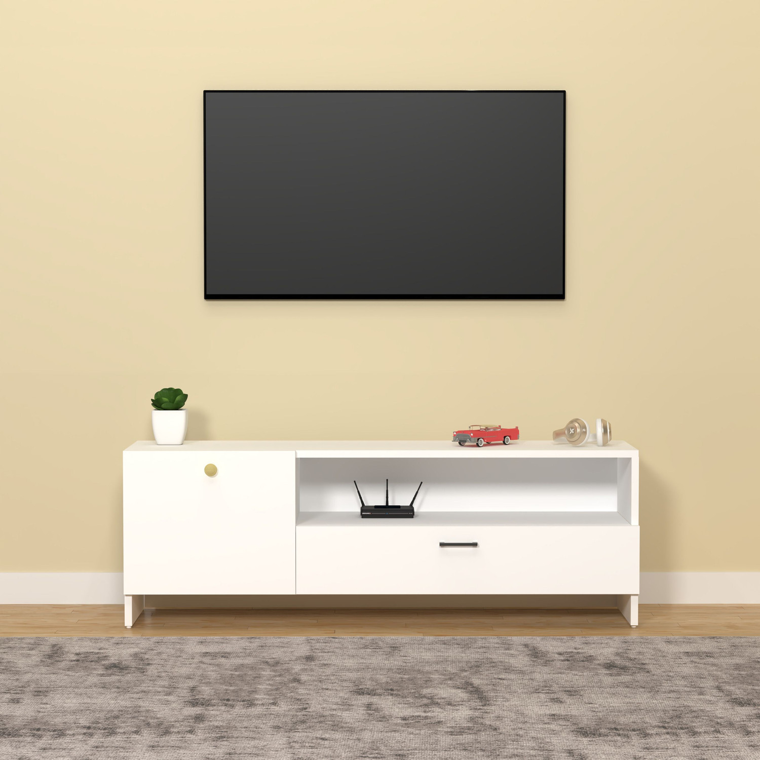 Image of Flipkart Perfect Homes Modern Engineered Wood TV Unit Cabinet with Storage for Living Room, Bedroom Engineered Wood TV Entertainment Unit