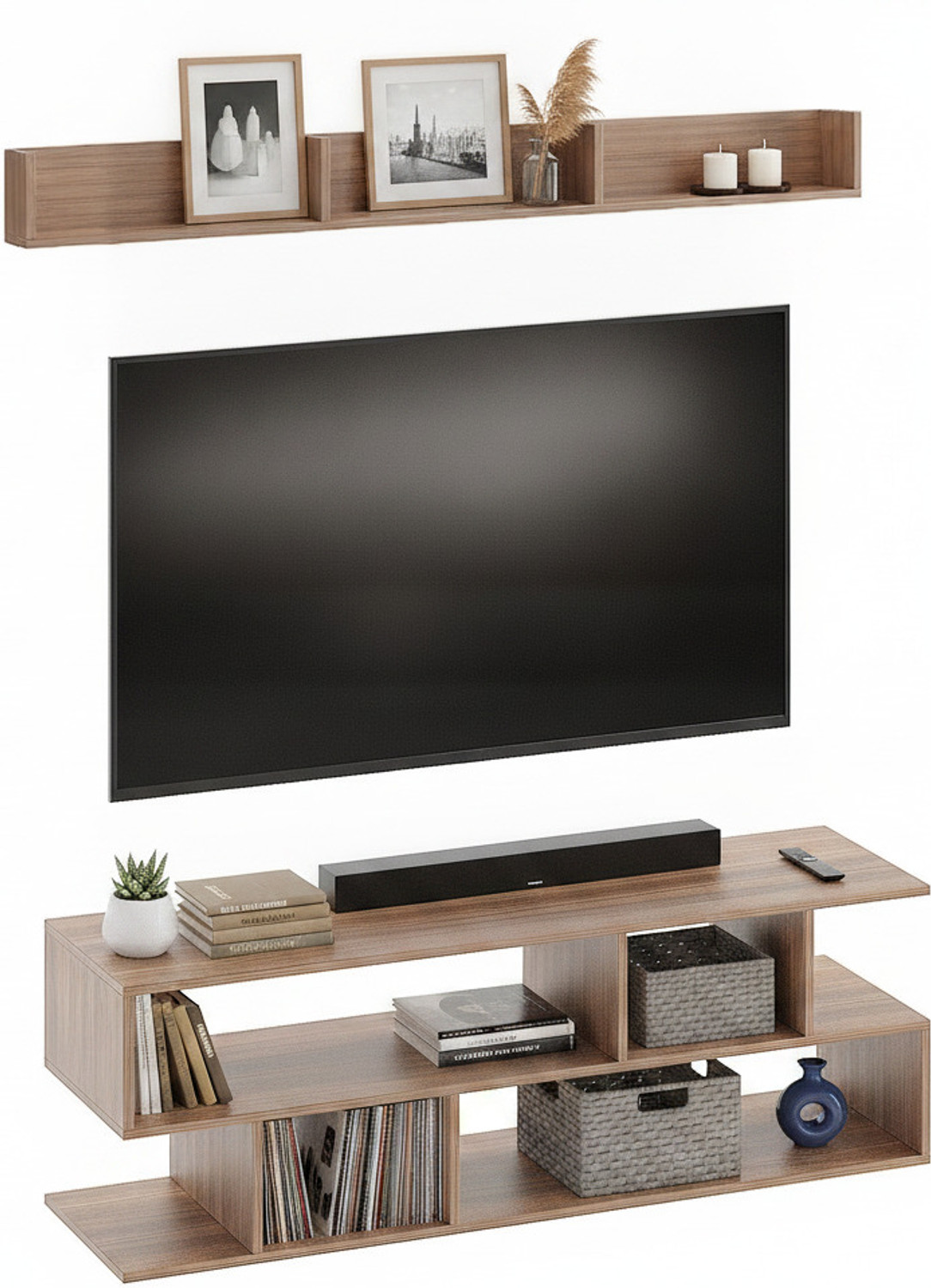 Image of FURNEASER TV Table, LED Cabinet, Stand for 55 inch TV, Engineered Wood TV Entertainment Unit