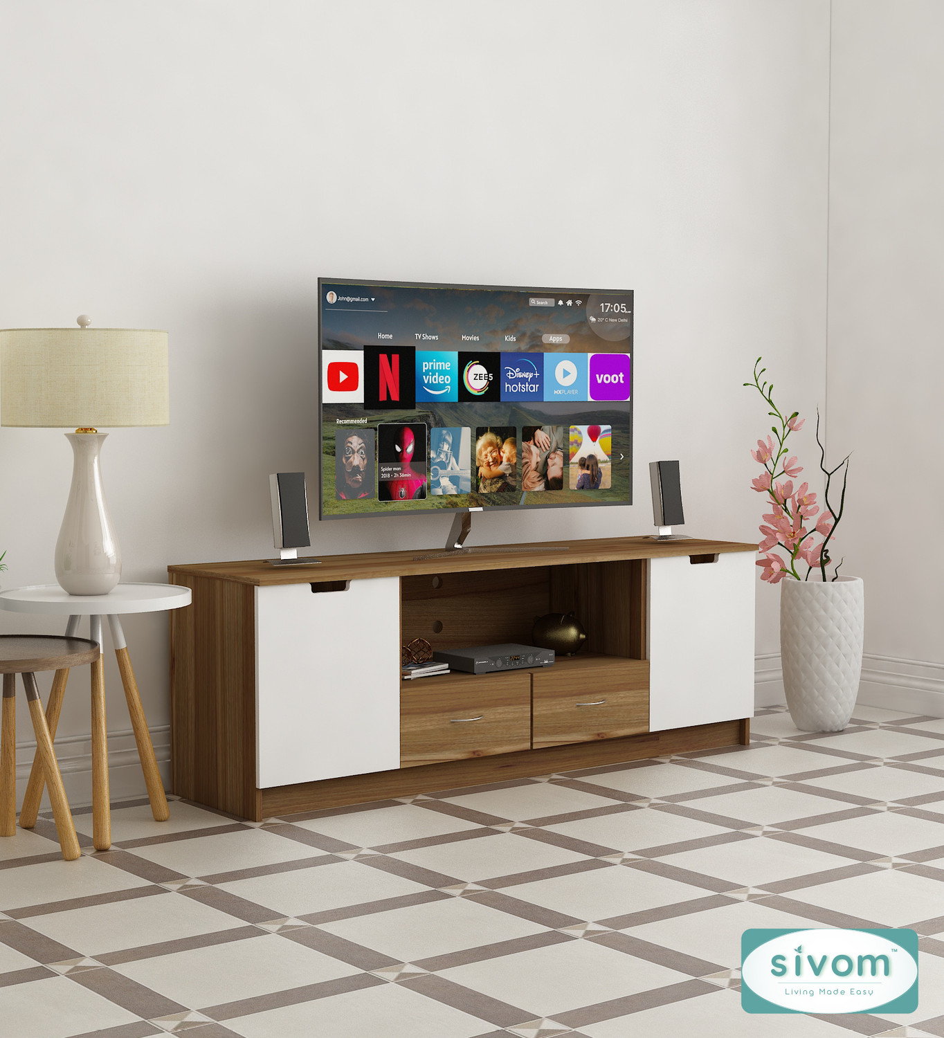 Image of SIVOM Morgan Multipurpose TV Unit fits upto 43 inch with Storage Engineered Wood TV Entertainment Unit
