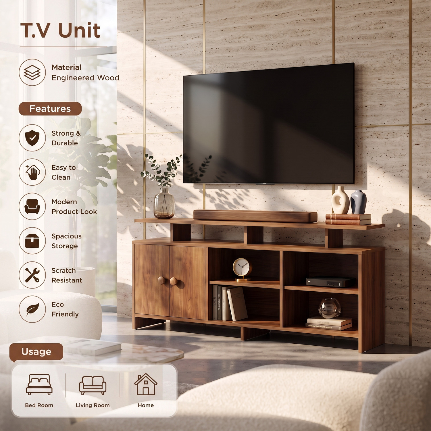 Image of Spyder Home Decore Matte Finish TV Entertainment Unit Stand for Living Room Engineered Wood TV Entertainment Unit