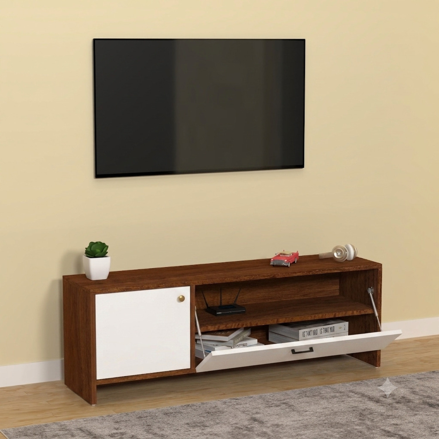 Image of Flipkart Perfect Homes Modern Engineered Wood TV Unit Cabinet with Storage for Living Room, Bedroom Engineered Wood TV Entertainment Unit