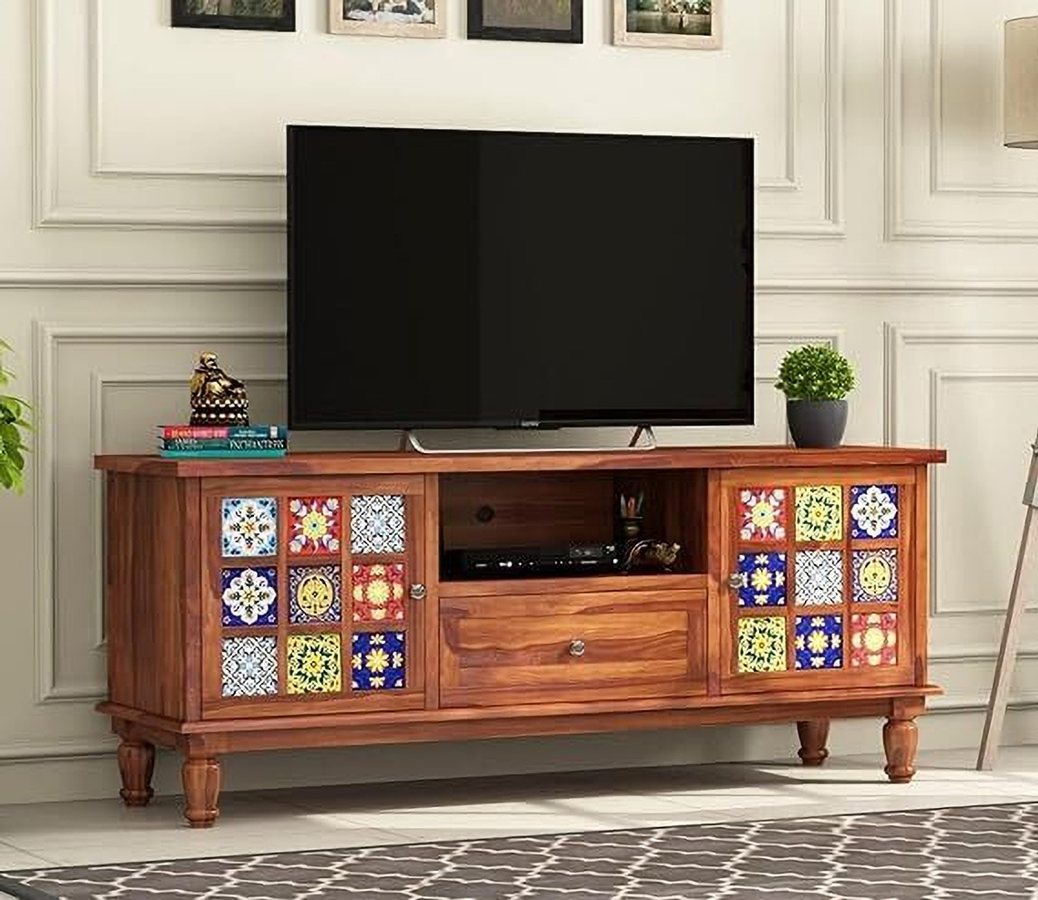 Image of AARAMWEAR Heritage Tile Series Engineered Wood TV Entertainment Unit