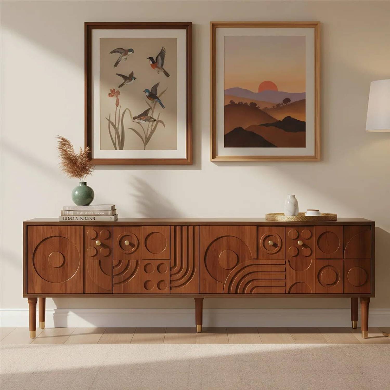 ISHIKA FURNITURE Screenza Mid-Century Modern TV Stand with 4 Door