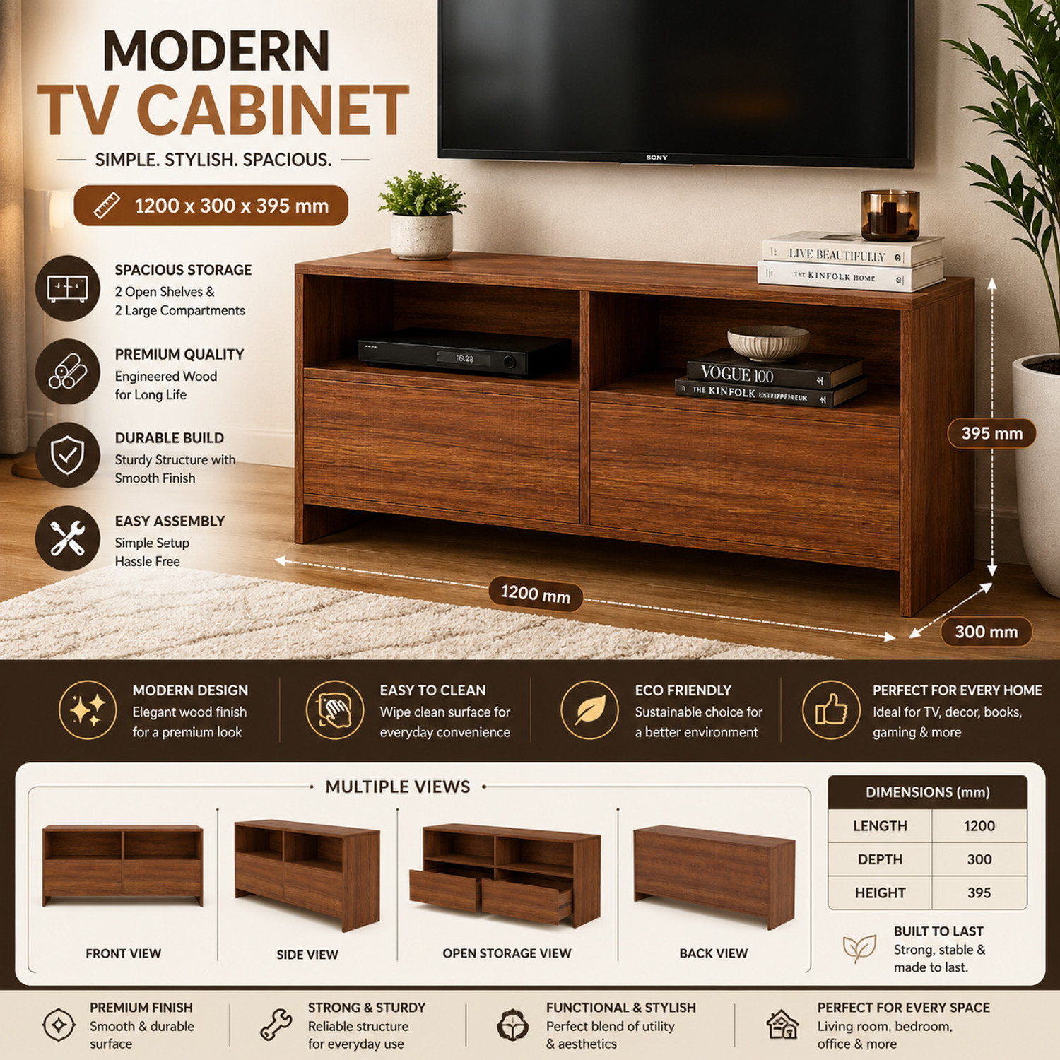 Image of Flipkart Perfect Homes Modern Engineered Wood TV Unit with Open & Closed Storage for Living Room Engineered Wood TV Entertainment Unit