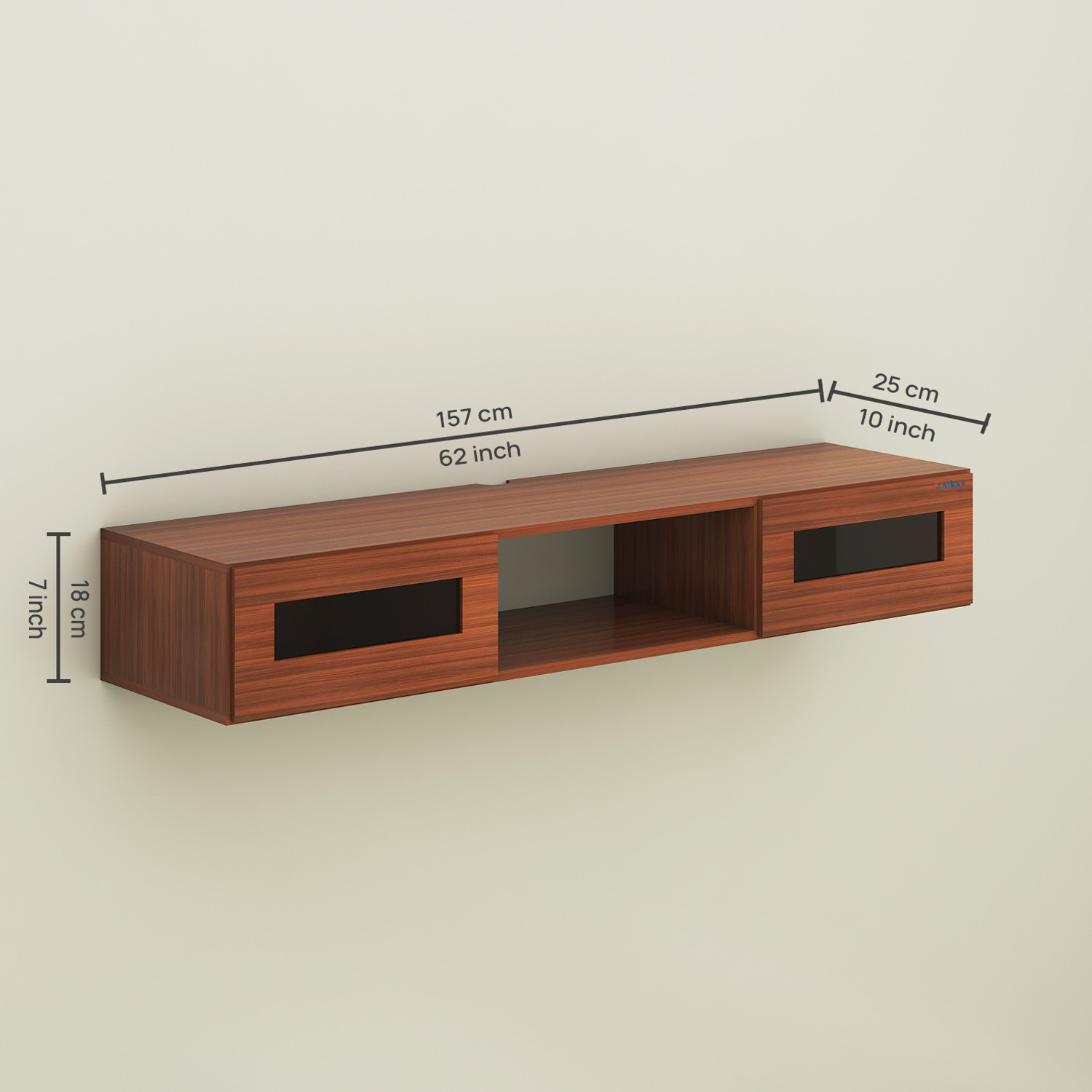 Image of FURNIWUD Orilo Wall Mount Modern Floating TV Unit with Storage Cabinet & Blue LED Light Engineered Wood TV Entertainment Unit