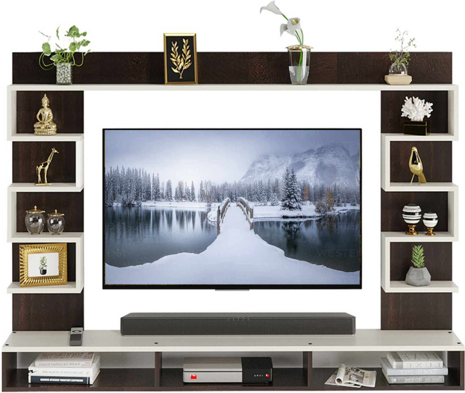 Image of icrush Engineered Wood Wall Mount TV Entertainment Units 55 inch Cabinet Engineered Wood TV Entertainment Unit (Finish Color - Wenge White, DIY(Do-It-Yourself))