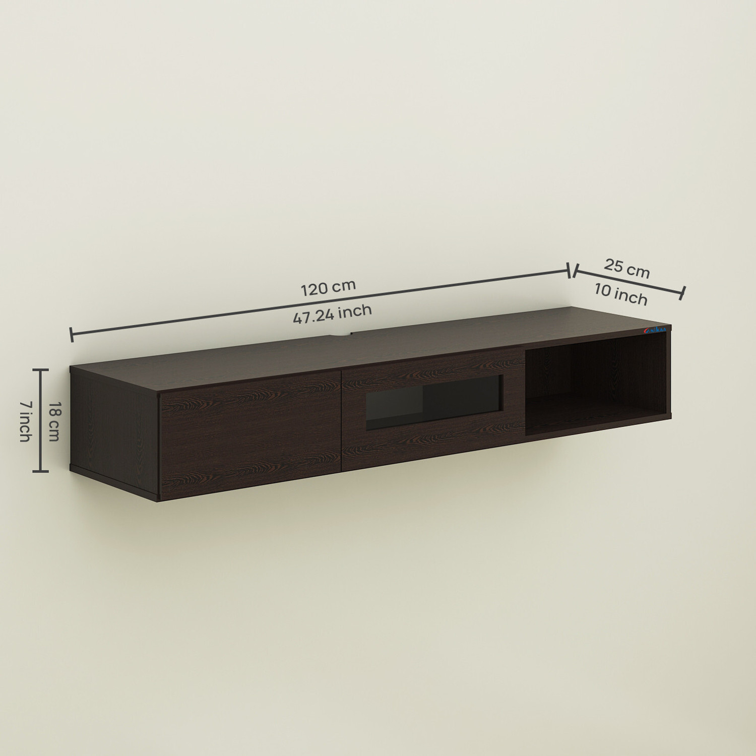 Image of ANIKAA Strix Wall Mount Modern Floating TV Unit with Storage Cabinet & Blue LED Light Engineered Wood TV Entertainment Unit