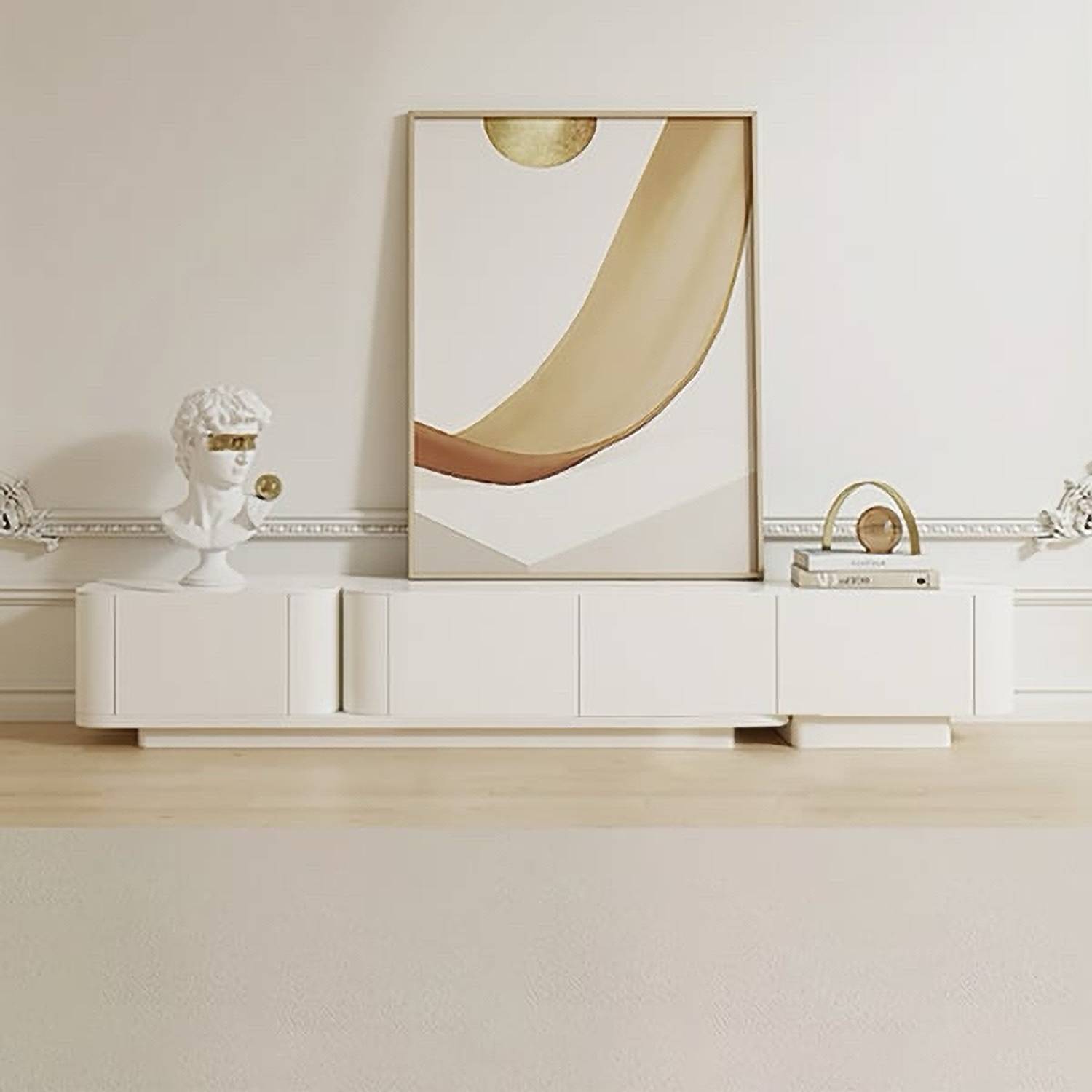 NG Decor 118.1" Off White Modern Wood Extendable TV Stand With 4