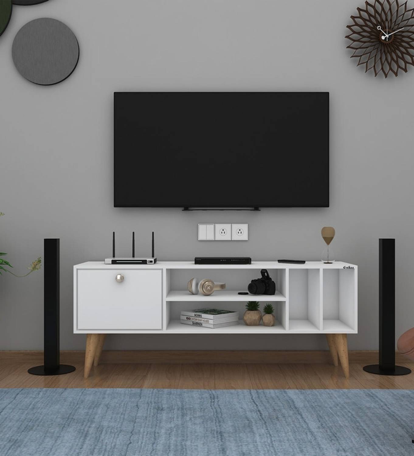ANIKAA Vista Floor Stand TV Unit Engineered Wood TV Entertainment Unit