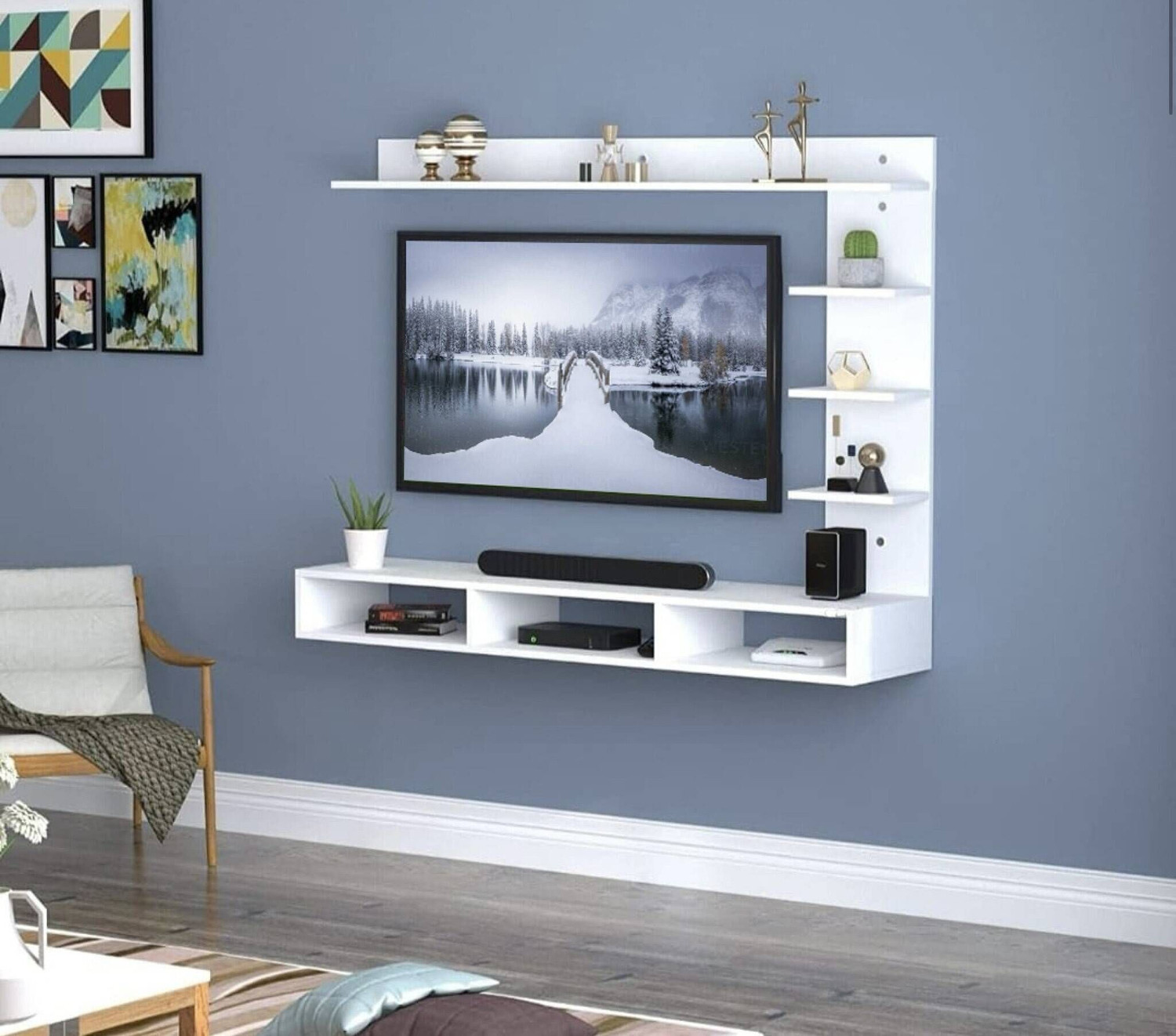 Image of Artival Crafts White C Shape Compact TV Stand | Stylish TV Cabinet for Bedroom & Living Room Engineered Wood TV Entertainment Unit