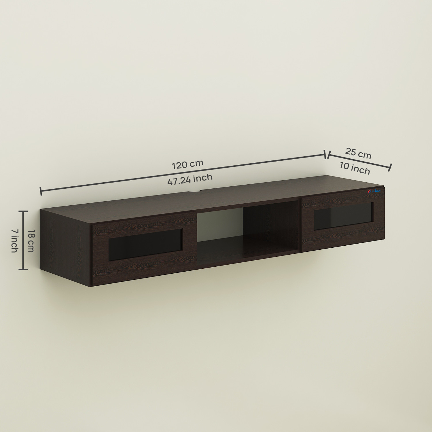 Image of FURNIWUD Orilo Wall Mount Modern Floating TV Unit with Storage Cabinet & Blue LED Light Engineered Wood TV Entertainment Unit