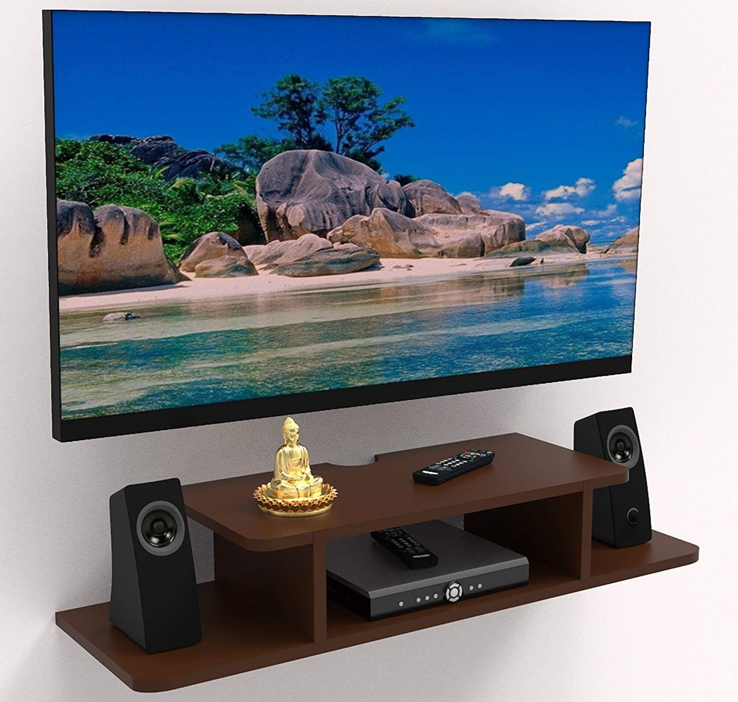 Image of HIba handicrafts Wooden Floating Shelf | 24 Inch | Brown | For TV Accessories Engineered Wood TV Entertainment Unit