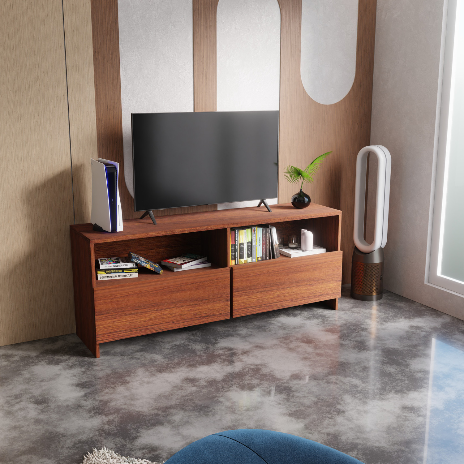 Image of Flipkart Perfect Homes Modern Engineered Wood TV Unit with Open & Closed Storage for Living Room Engineered Wood TV Entertainment Unit