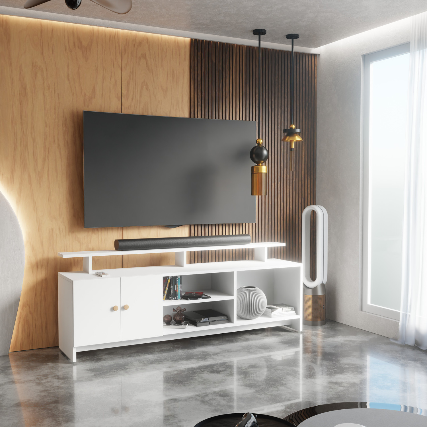 Image of Divysa TV Unit for Living Room | TV Cabinet Stand Table Home Furniture | Living room Engineered Wood TV Entertainment Unit