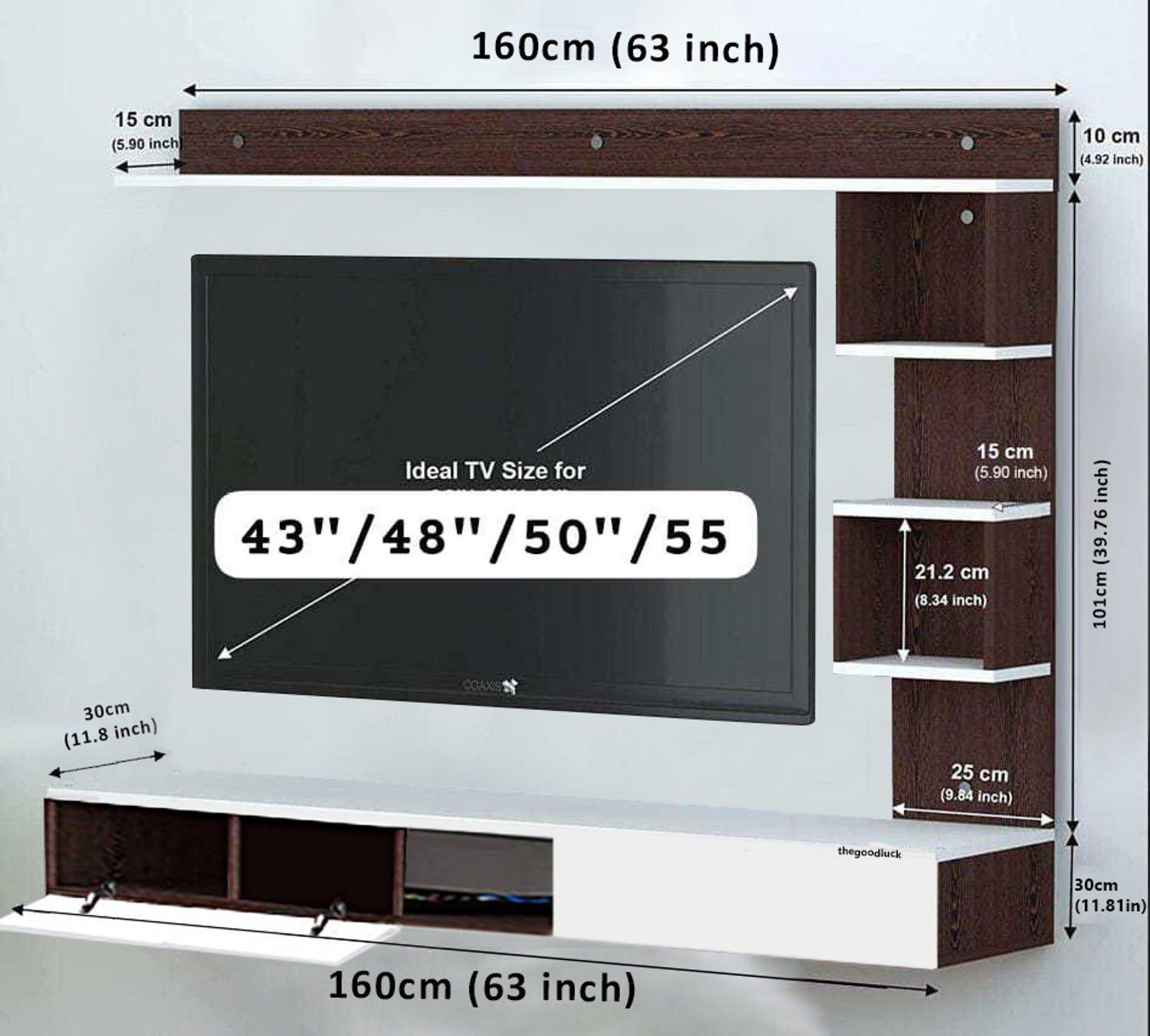 Image of Aavarnam 32 to 55 Inches Wall Cabinet Unit Particle Board Wall Shelf (Number of Shelves - 1, Brown)