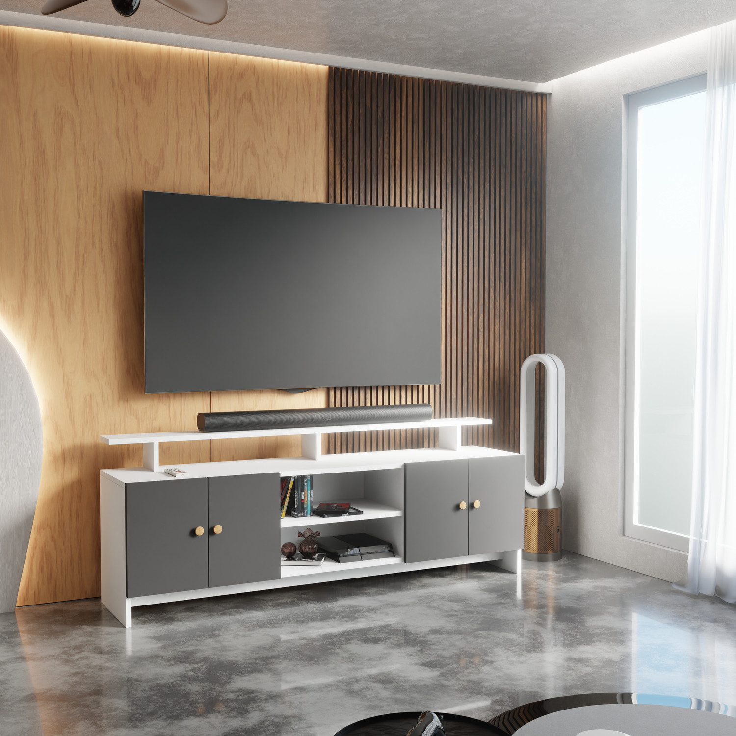 Image of Ansicraft TV Unit for Living Room | TV Cabinet Stand Table Home Furniture | Living room Engineered Wood TV Entertainment Unit