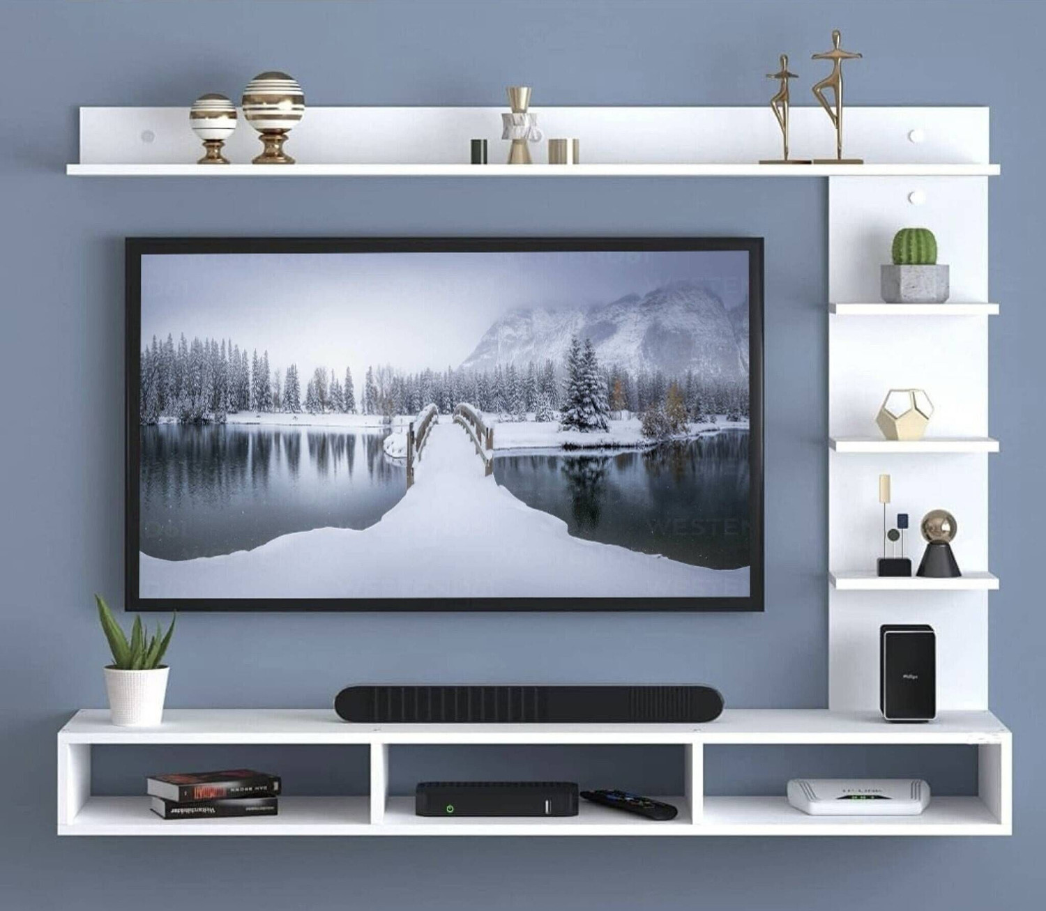 Image of Artival Crafts White C Shape Compact TV Stand | Stylish TV Cabinet for Bedroom & Living Room Engineered Wood TV Entertainment Unit