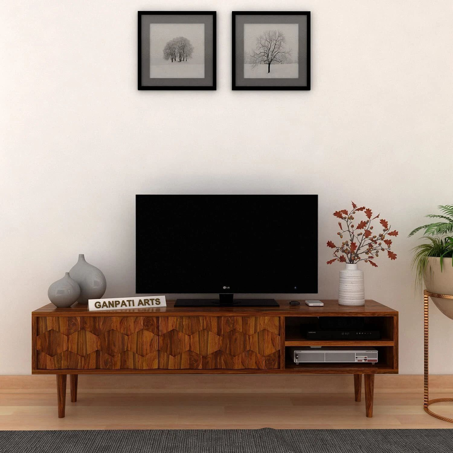 Image of Ganpati Arts Sheesham Wood Hexa Tv Unit /Tv Cabinet /Wooden Tv Entertainment Unit For Home Solid Wood TV Entertainment Unit