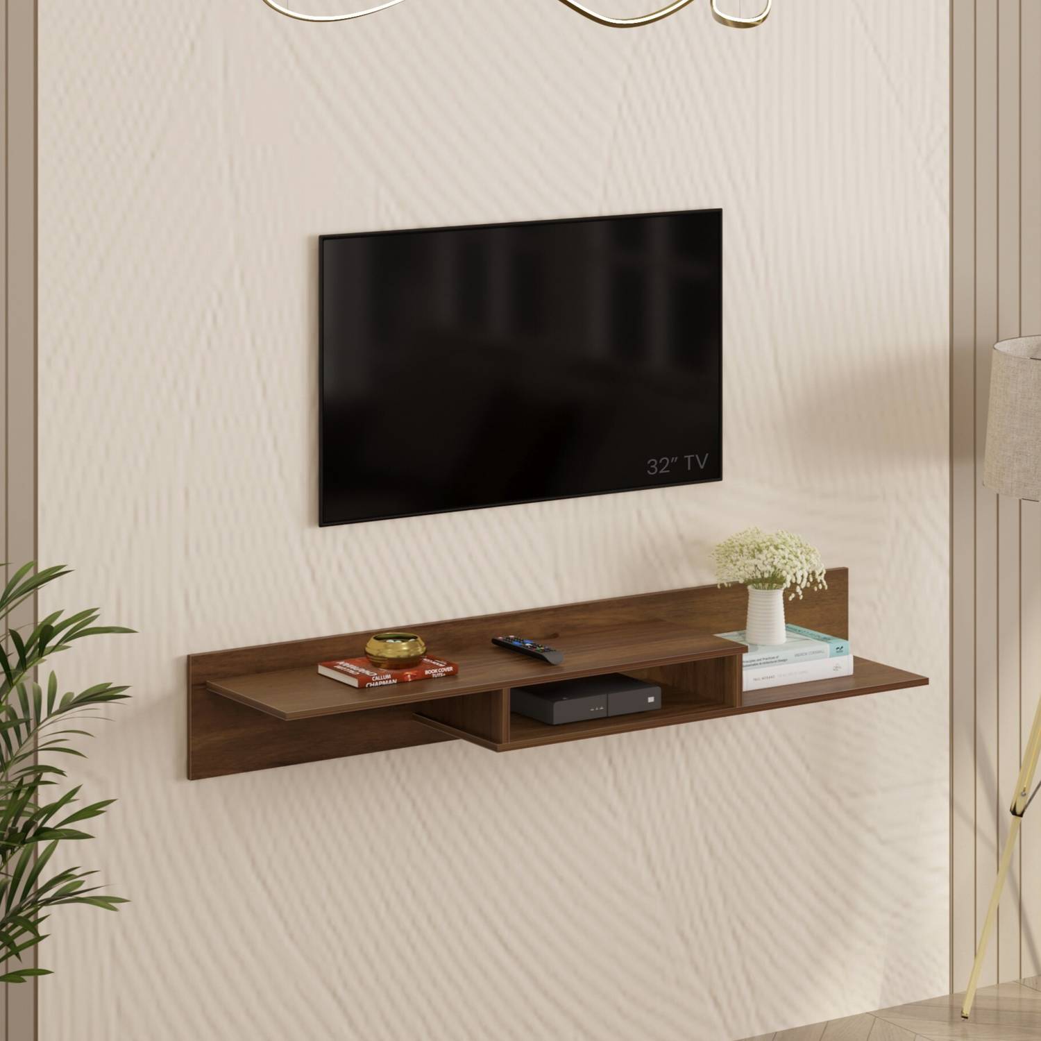 BLUEWUD Millie Wall Mount TV Set Top Box Stand/TV Cabinet with Shelves Ideal for 50 Engineered Wood TV Entertainment Unit