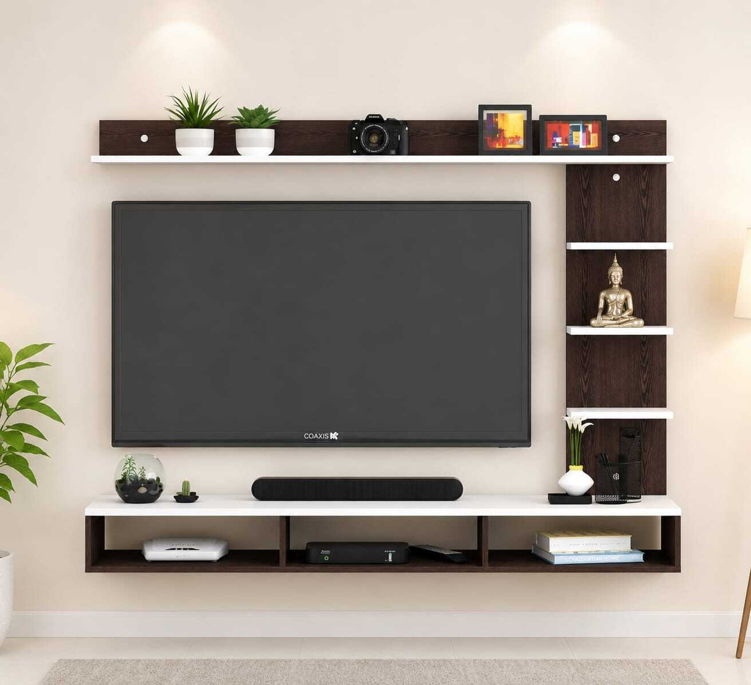 Image of Shivi Aanaya Enterprises CS(Teak /White) Engineered Wood TV Entertainment Unit