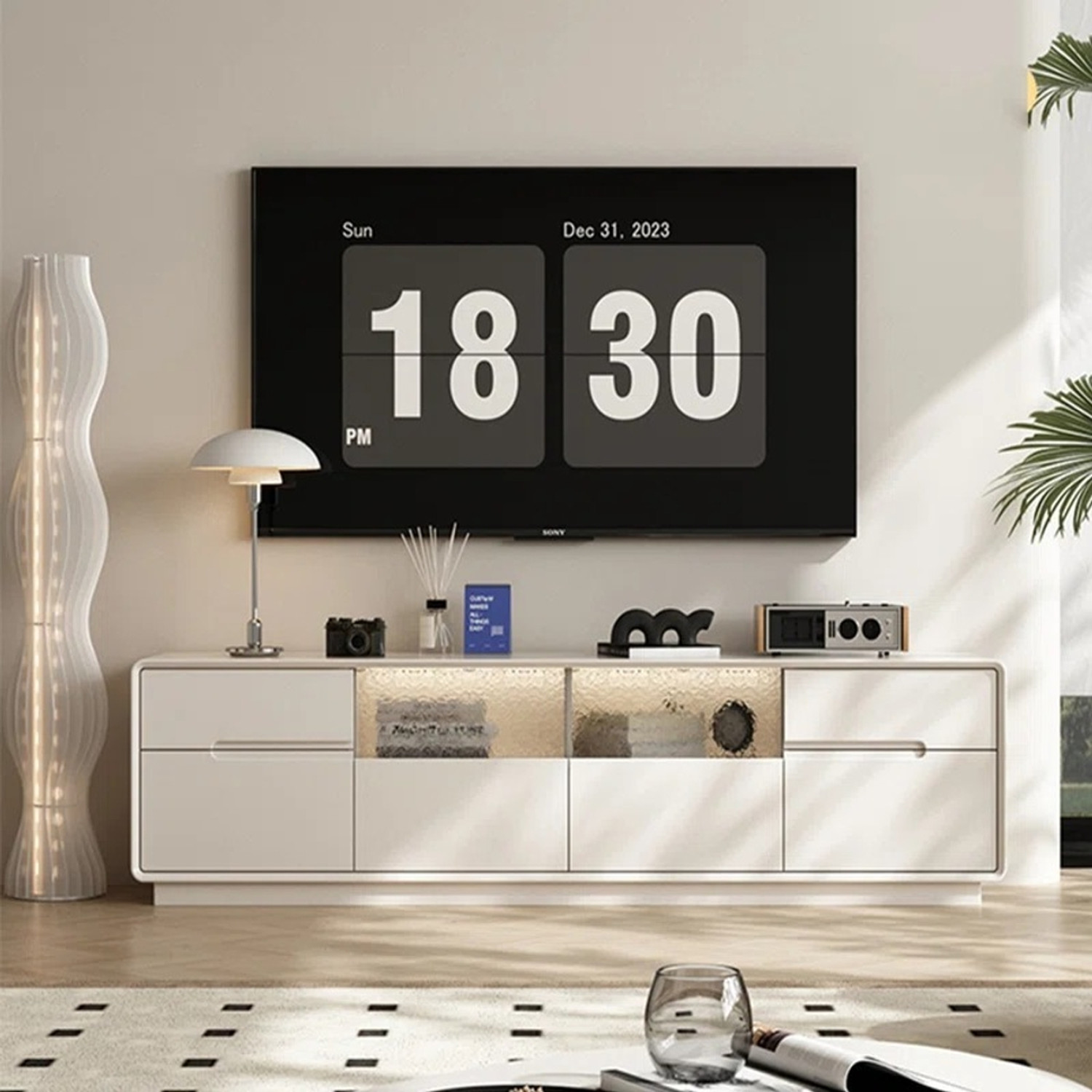 Image of NG Decor Household Solid Wood TV Cabinet. 78.74'' Media Console Solid Wood TV Entertainment Unit
