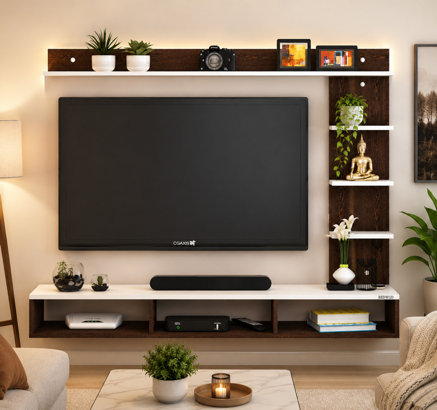 Image of Artival Crafts Triple Side TV Cabinet for Bedroom in 32 inch Engineered Wood TV Entertainment Unit
