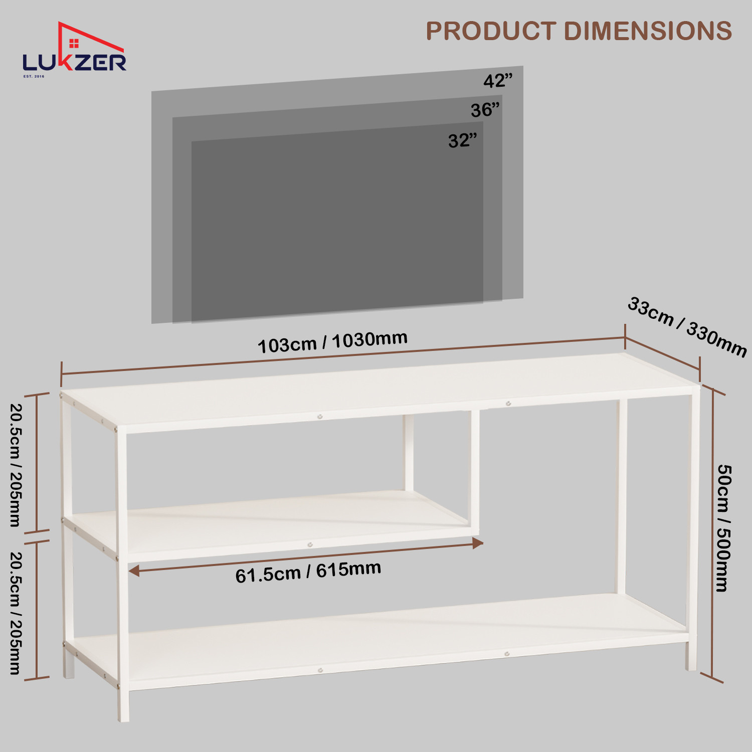 Image of LUKZER Lukzer MTU-001 White & White Wooden Metal TV Unit Table Engineered Wood TV Entertainment Unit