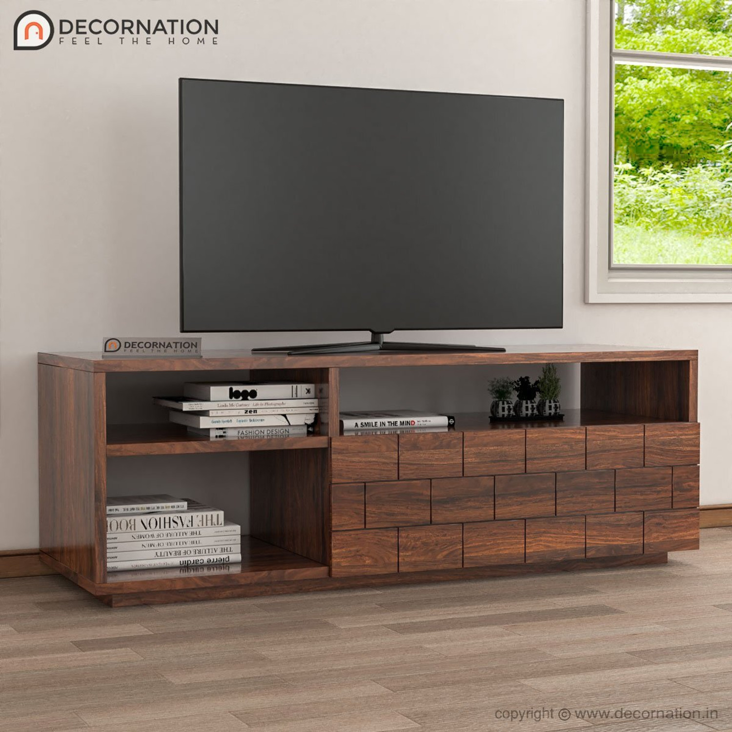 Image of DecorNation Illias Solid Wood TV Entertainment Unit