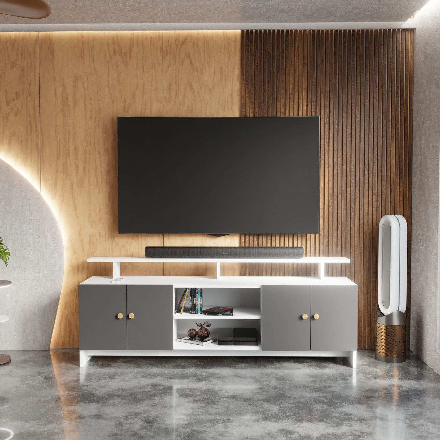 Image of Ansicraft TV Unit for Living Room | TV Cabinet Stand Table Home Furniture | Living room Engineered Wood TV Entertainment Unit