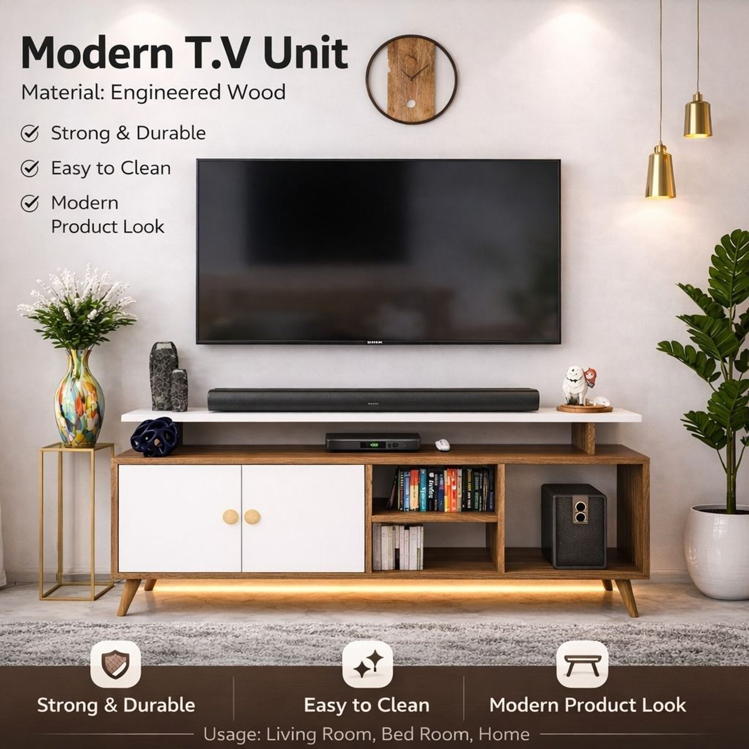 Image of Flipkart Perfect Homes Engineered Wood TV Entertainment Unit for Living Room & Multipurpose Storage Engineered Wood TV Entertainment Unit