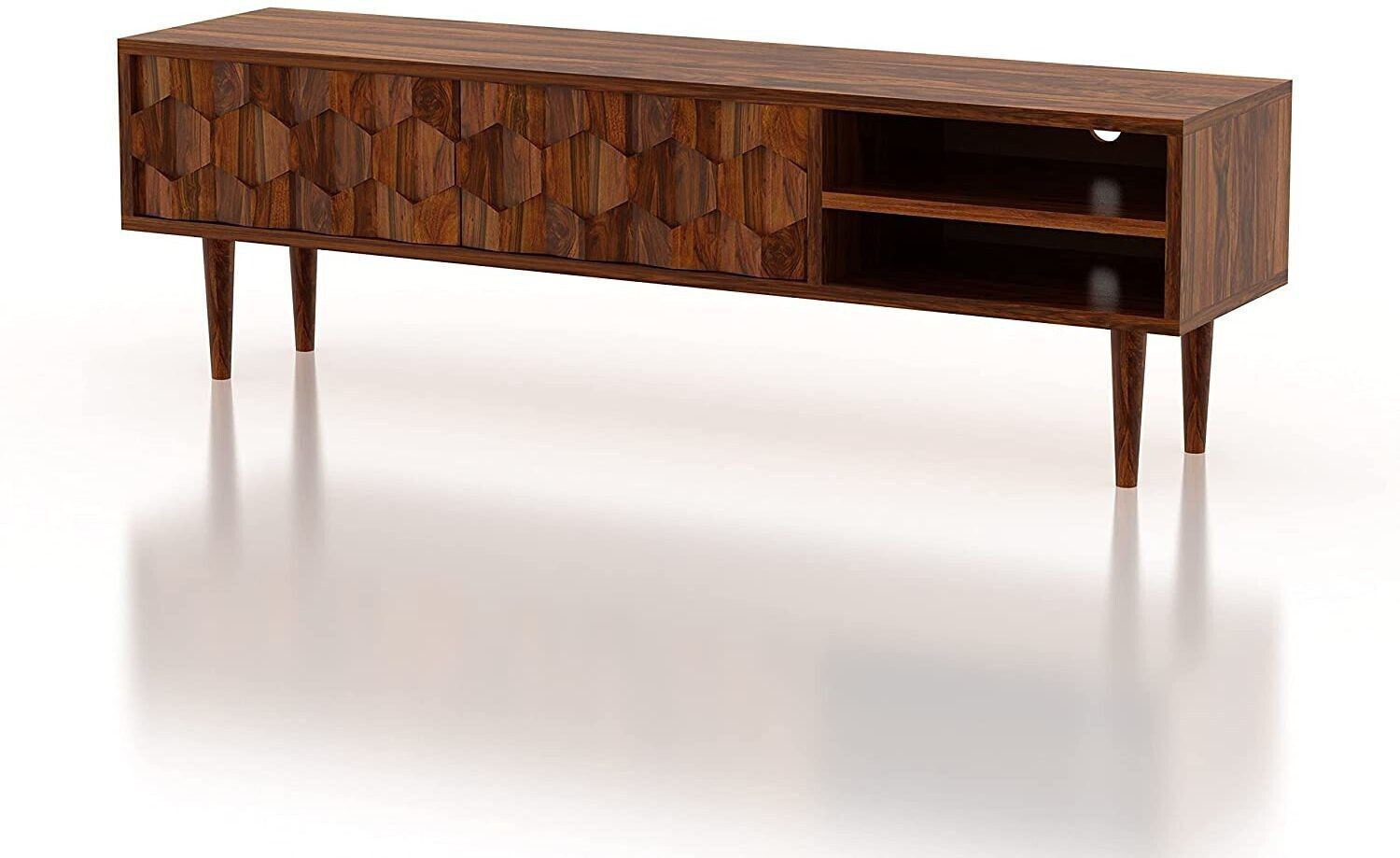 Image of Ganpati Arts Sheesham Wood Hexa Tv Unit /Tv Cabinet /Wooden Tv Entertainment Unit For Home Solid Wood TV Entertainment Unit