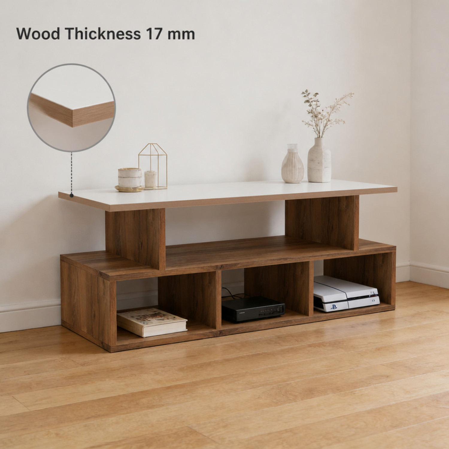 Image of Flipkart Perfect Homes Nuro Stand Rack Console Cabinet 17 mm Thick Free-standing 101 x 40.5 x 41 cm Engineered Wood TV Entertainment Unit (Finish Color - Walnut & White, DIY(Do-It-Yourself))