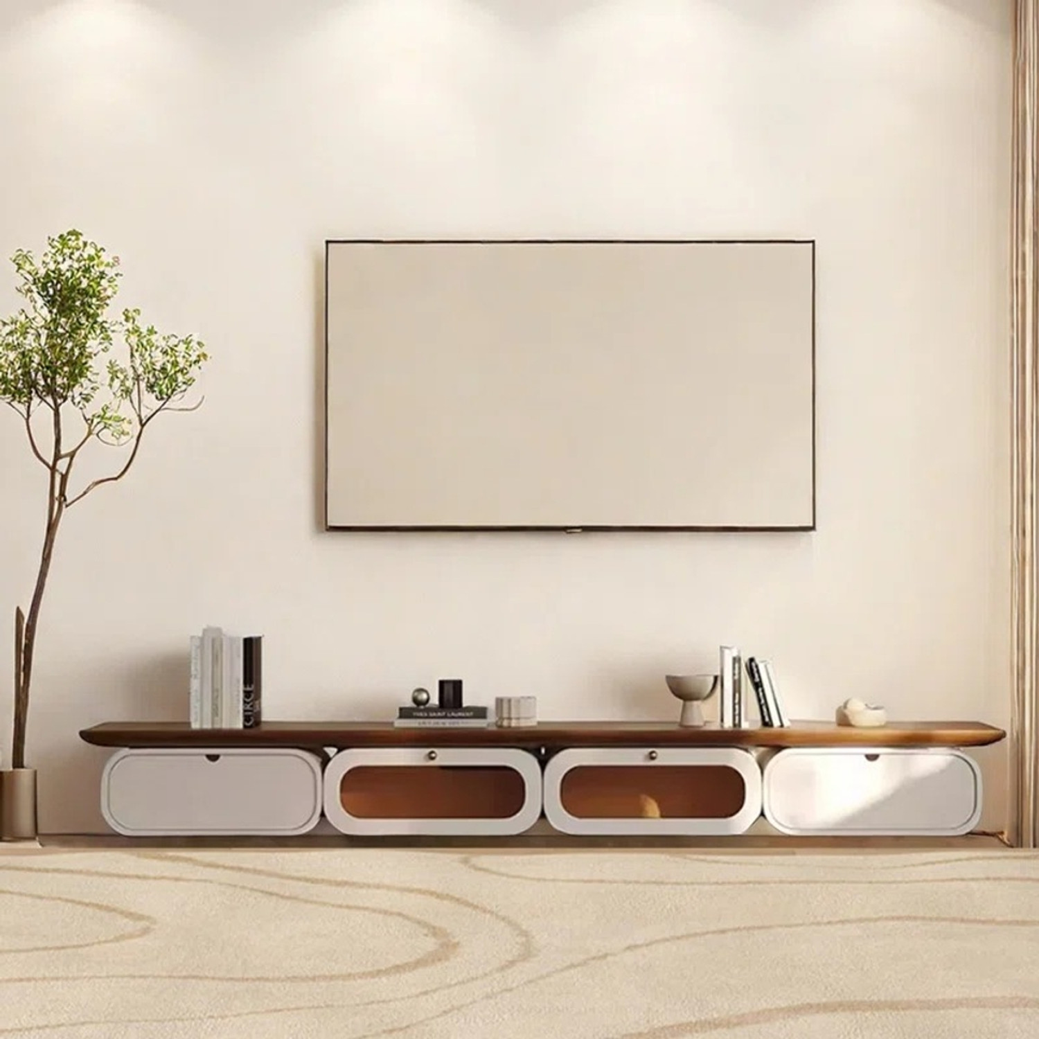 Image of NG Decor 86.61'' Media Console Solid Wood TV Entertainment Unit