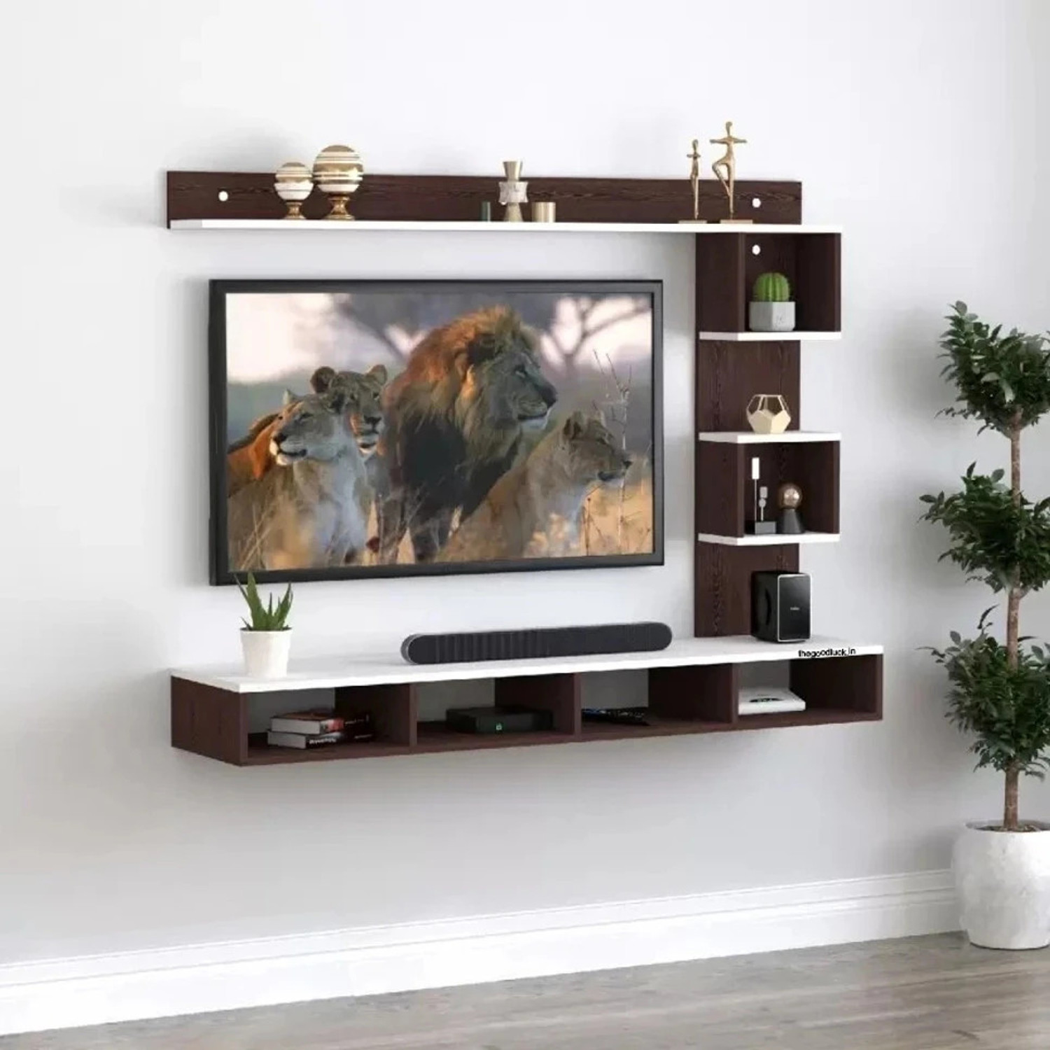 Image of TheGoodLuck 32 to 65 Inches TV Showcase Frame Media Origanizer Engineered Wood TV Entertainment Unit