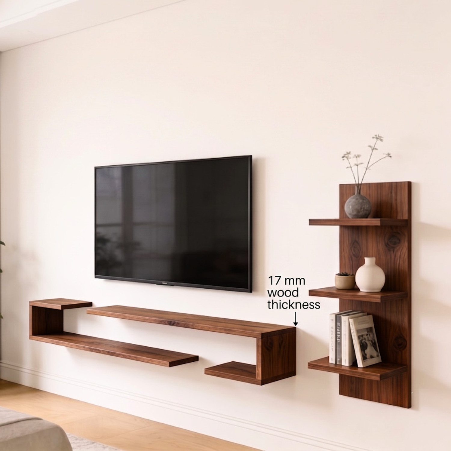 Image of Flipkart Perfect Homes Luma rack cabinet stand display console set top box 17mm Thick Wall Mount Engineered Wood TV Entertainment Unit (Finish Color - Walnut, DIY(Do-It-Yourself))